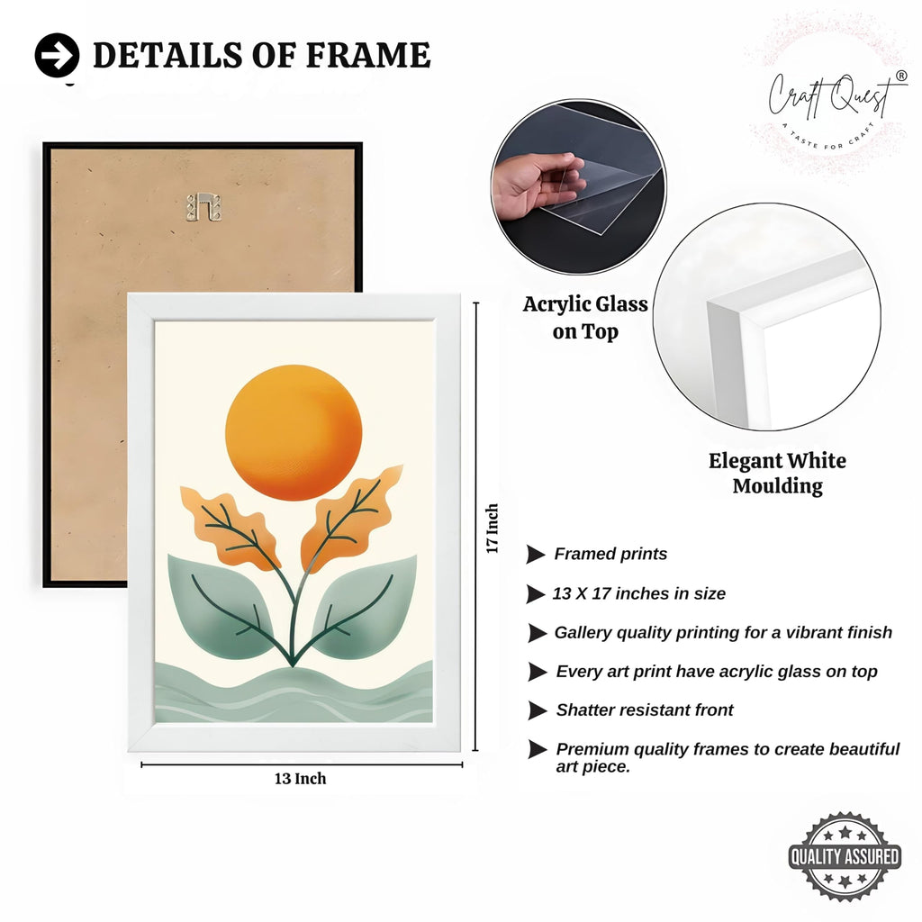 CRAFT QUEST Nature Inspired Sun & Moon Modern Boho Wall Art | Set of 3 Frames for Home Decoration | Ideal for Living Room, Bedroom & Offices