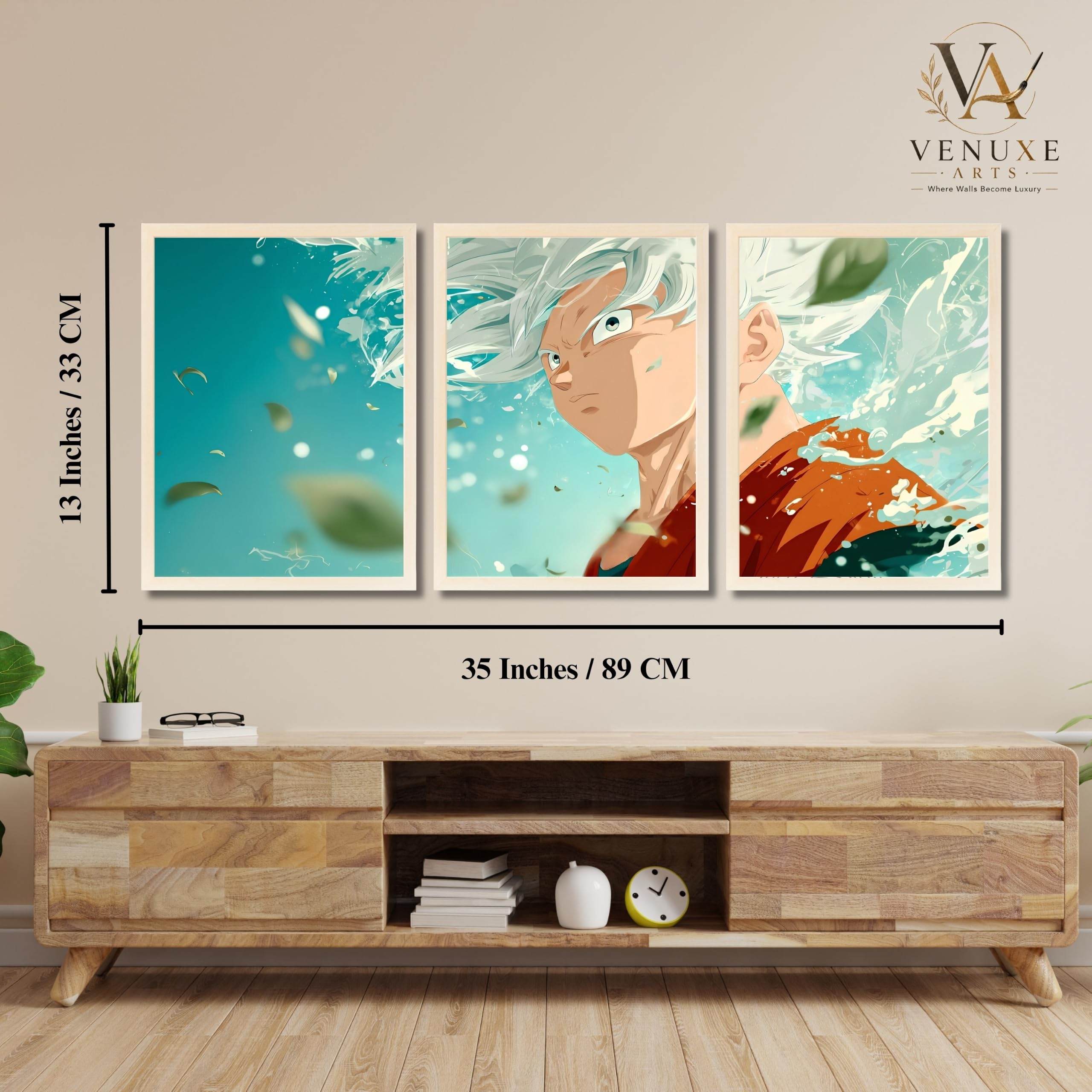 VENUXE ARTS Set Of 3 Anime Characters Wall Framed |Anime Characters Framed Poster for Living Room Bedroom Gaming Room Studio Wall Decor