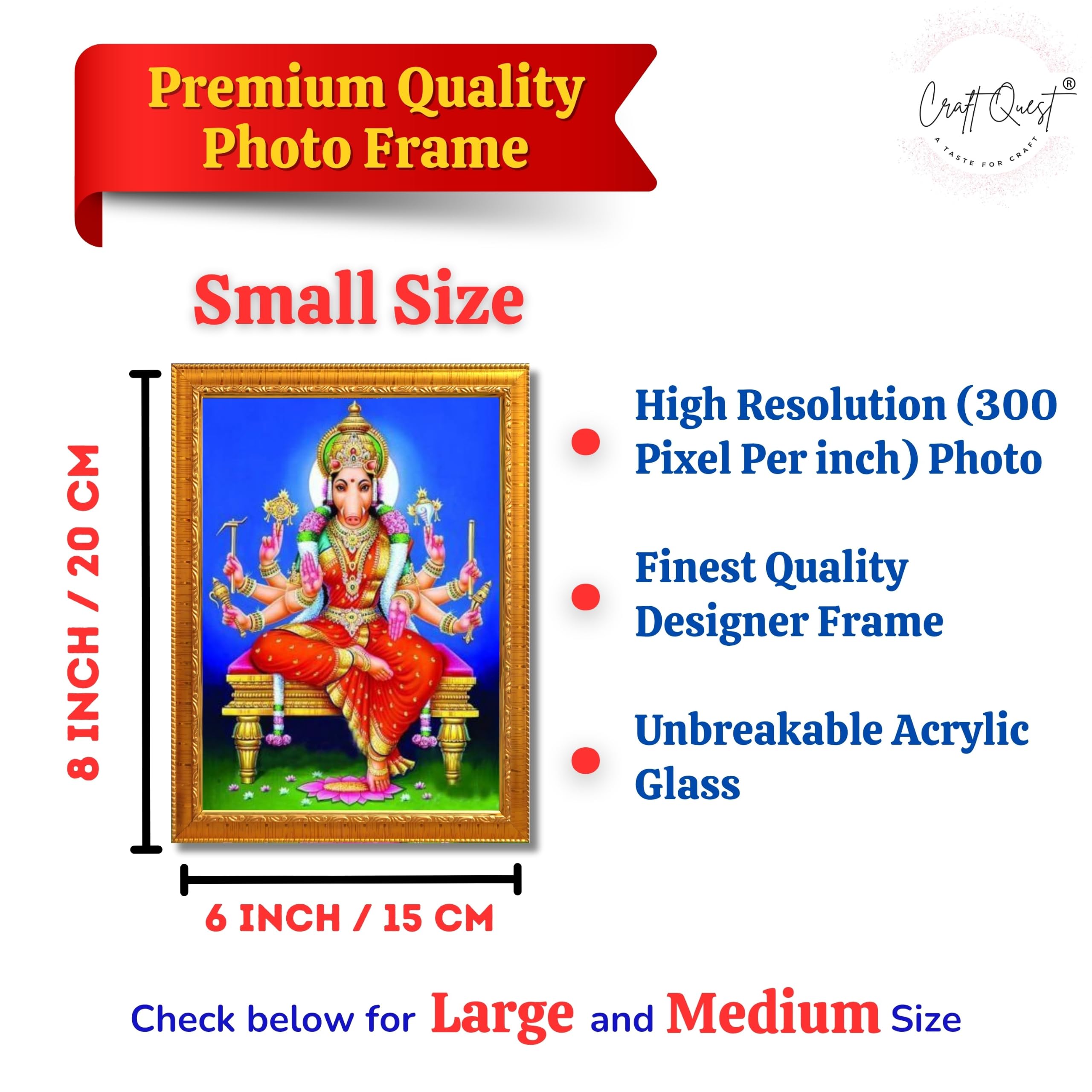 CRAFT QUEST Varahi Amman amma Photo Varahi Wall Painting Photo Frame With Acrylic Glass| South Devi God Frame for Home, Office, Temple & Gifting
