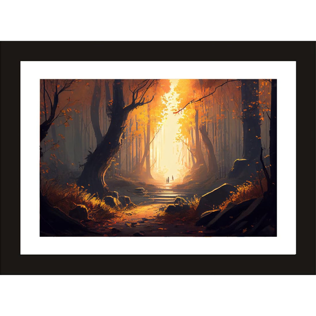 CRAFT QUEST Abstract Modern Rustling Canopy Art Poster Frame for Home & Office Wall Decoration - Portrait, Wall Display (Black, 14x10 Inch Frame with Art Print) (Tropical Reverie)