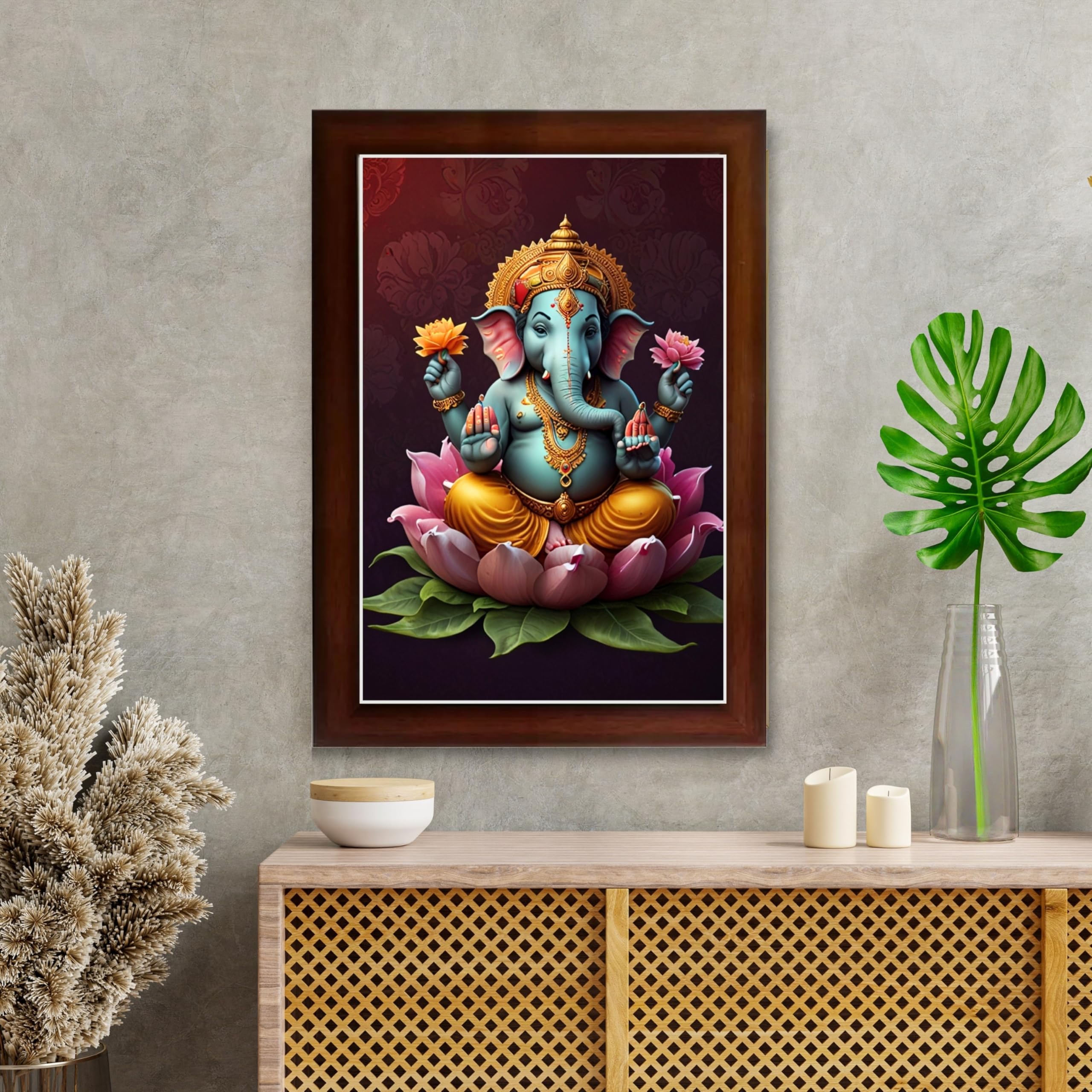 CRAFT QUEST Lord Ganpati ji Wall Hanging Frame for Living Room, Bedroom, Office & Pooja Room Décor GA-214