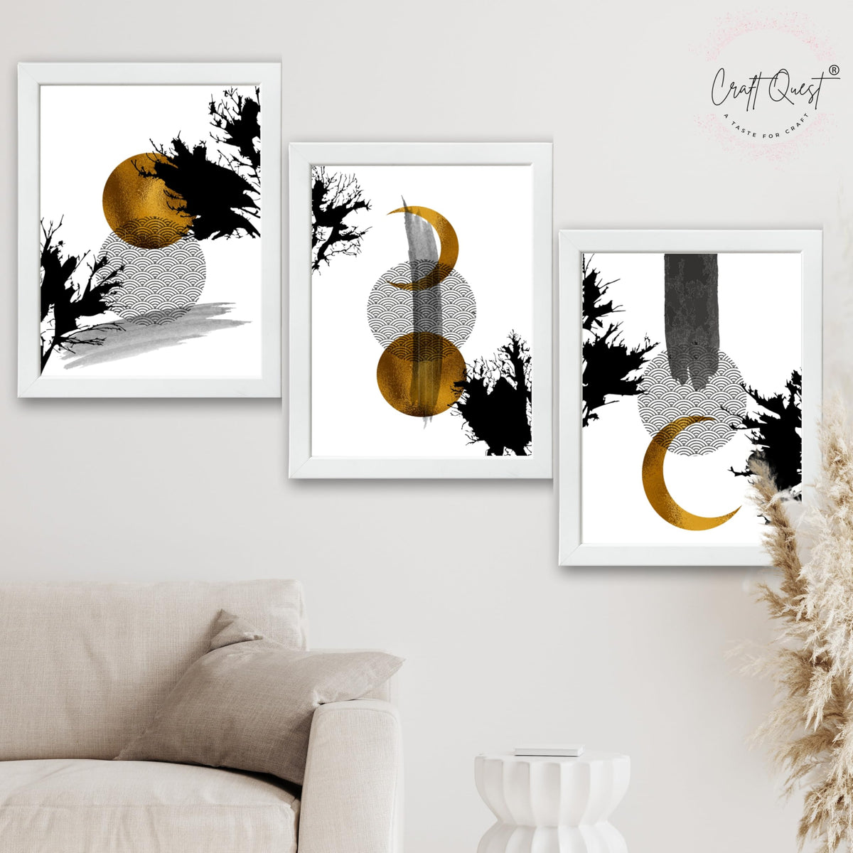 CRAFT QUEST Wall Art Decor Paintings | Set of 3 Abstract Wall Art Frames for Home Decoration | Ideal for Living Room, Bedrooms & Office