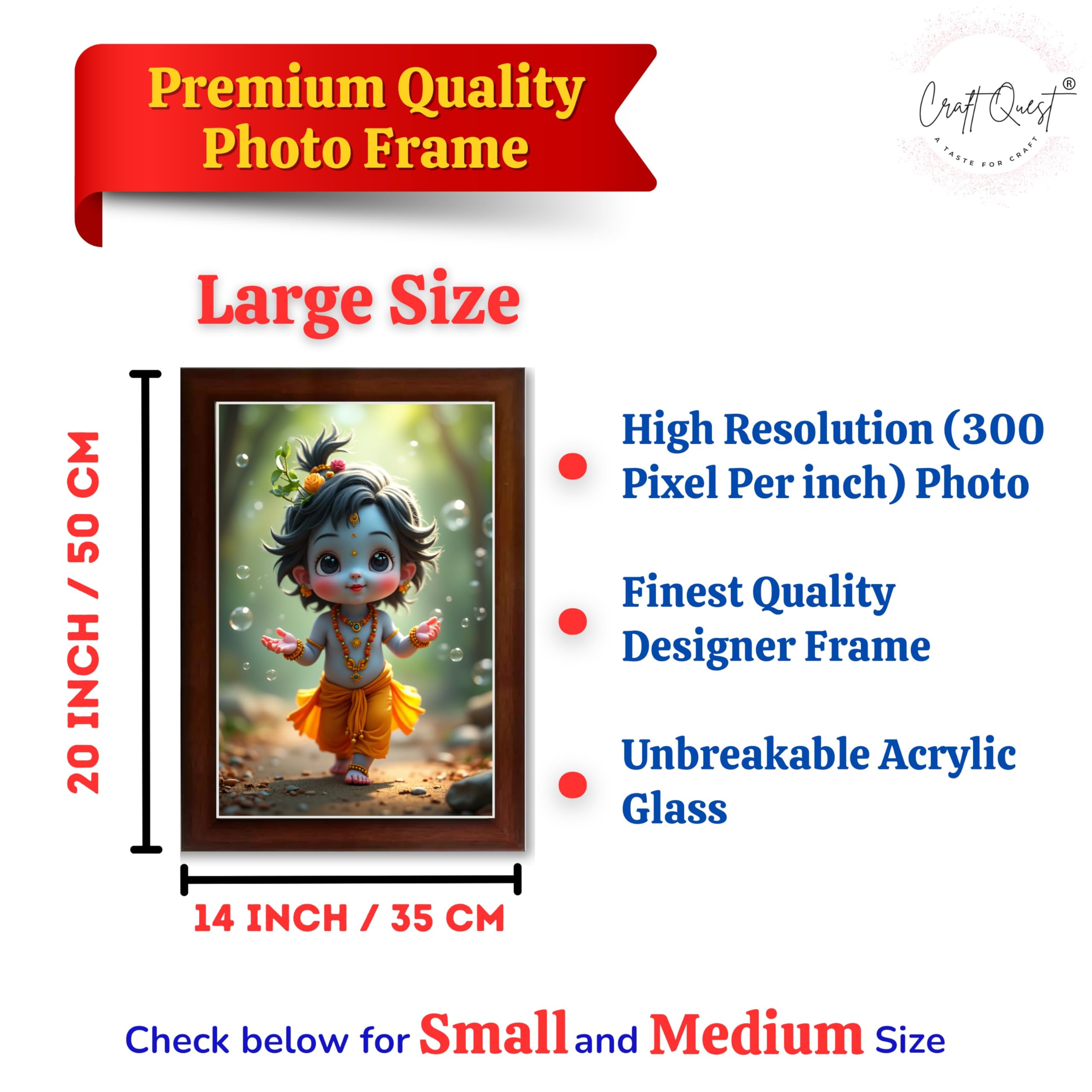 CRAFT QUEST Shri Bal Gopal Painting | Krishna Photo Frames for Walls, Home, Bedroom, Living Room and Home Decor