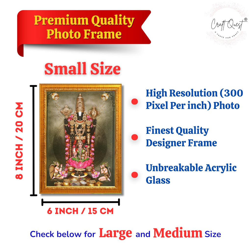 CRAFT QUEST Venkateshwara Tirupati Balaji Lakshmi venkateshwer Swamy Wall Photo Frame For Home, Temple, Pooja, Wall Décor Item