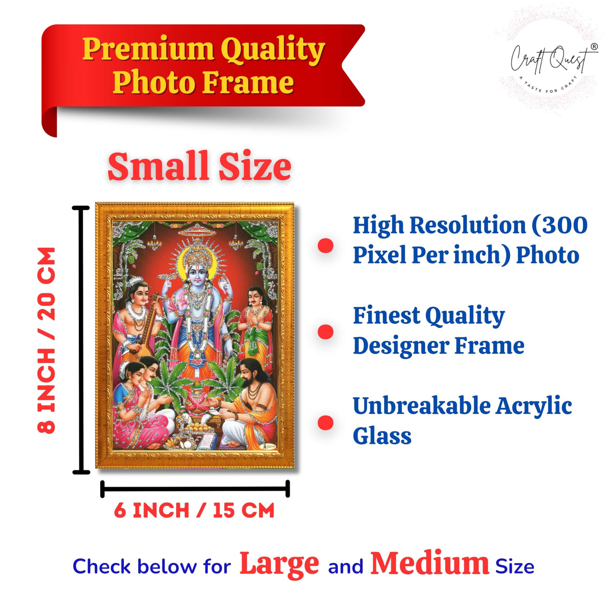 CRAFT QUEST Lord Satyanarayana Swamy Bhagwan Satyanarayan Photo Frame | Religious Photo Frame | Ideal for Home, Office, Temple & Puja Room, Wall Decor