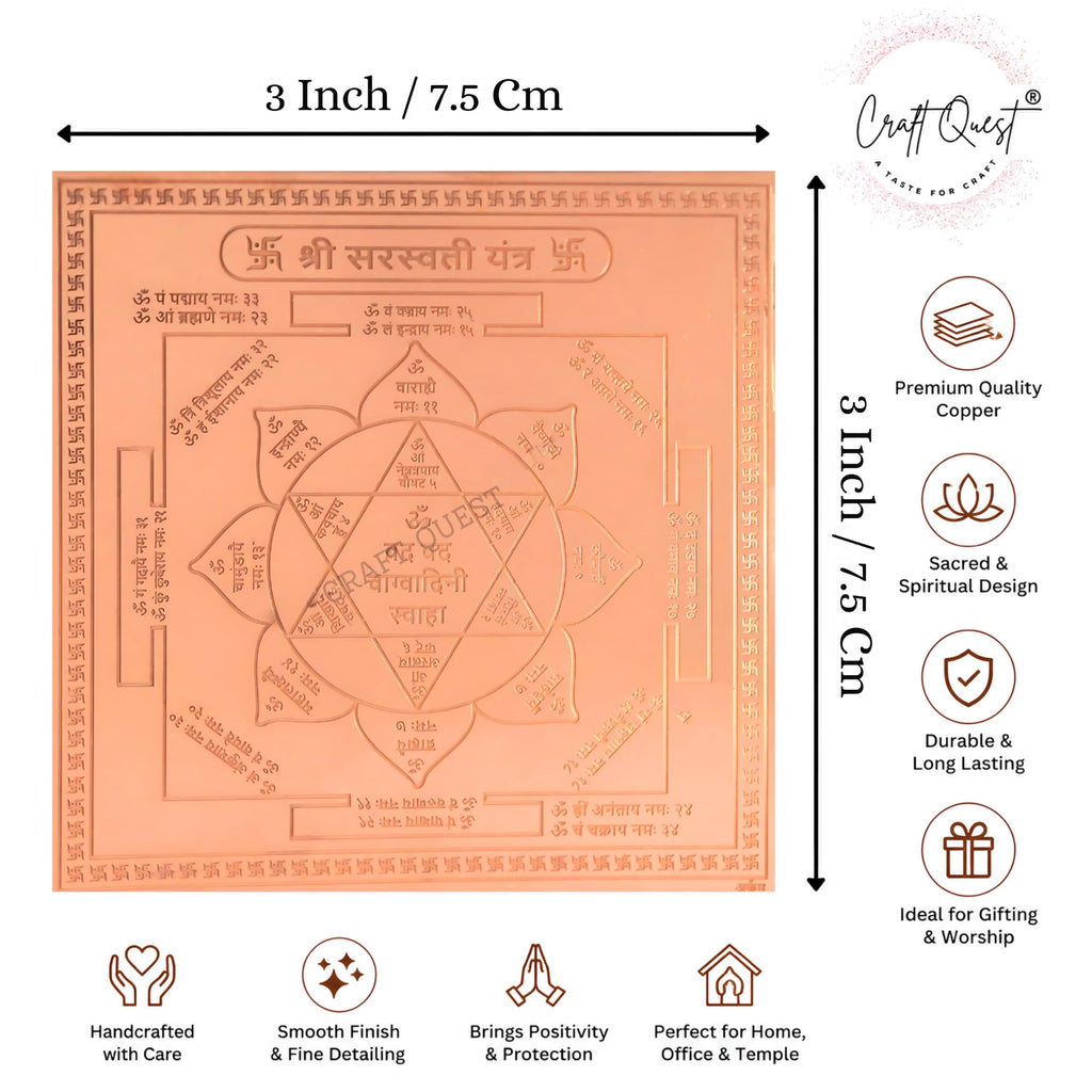 CRAFT QUEST Shree Saraswati Yantra Orignal - Copper