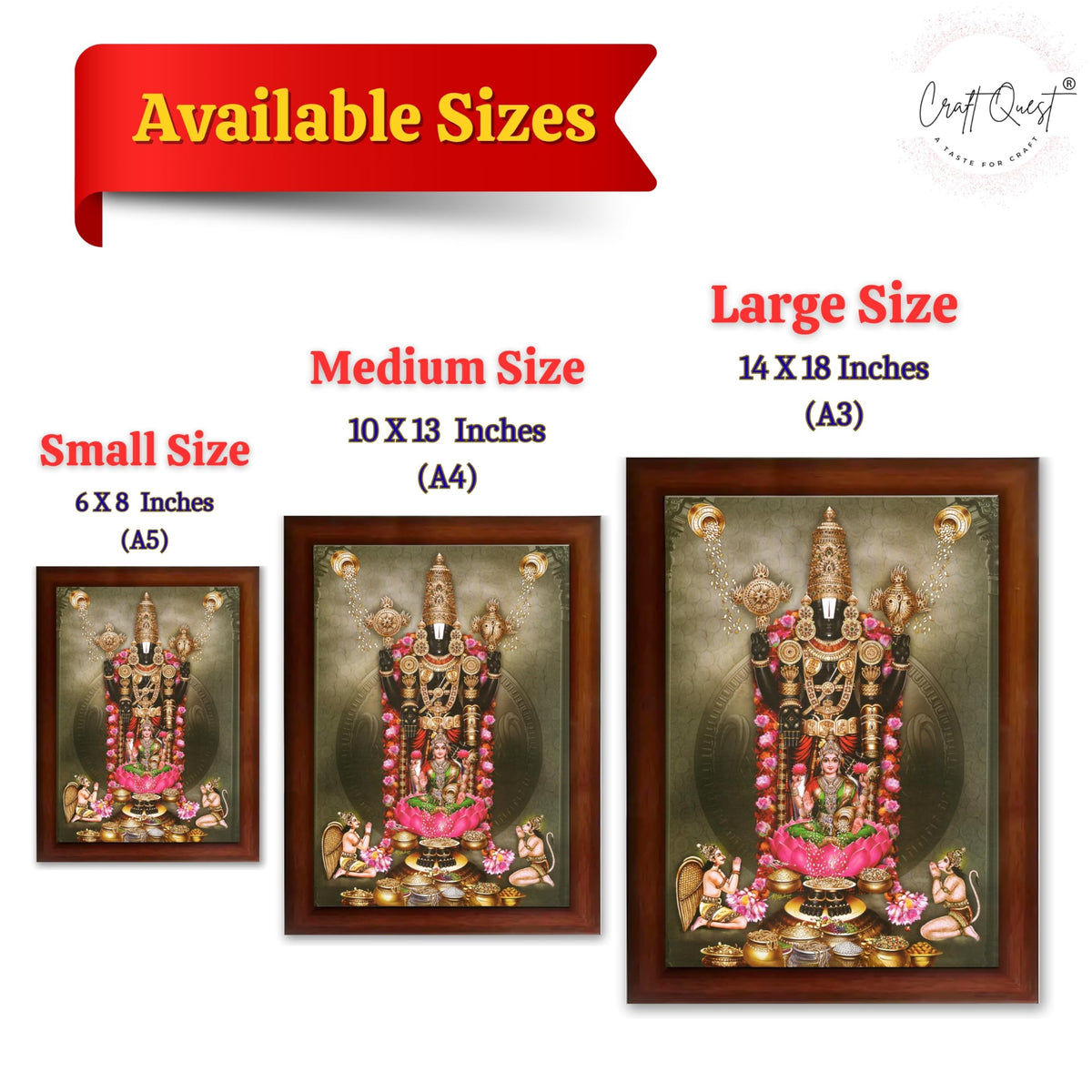 CRAFT QUEST Venkateshwara Tirupati Balaji Lakshmi venkateshwer Swamy Wall Photo Frame For Home, Temple, Pooja, Wall Décor Item