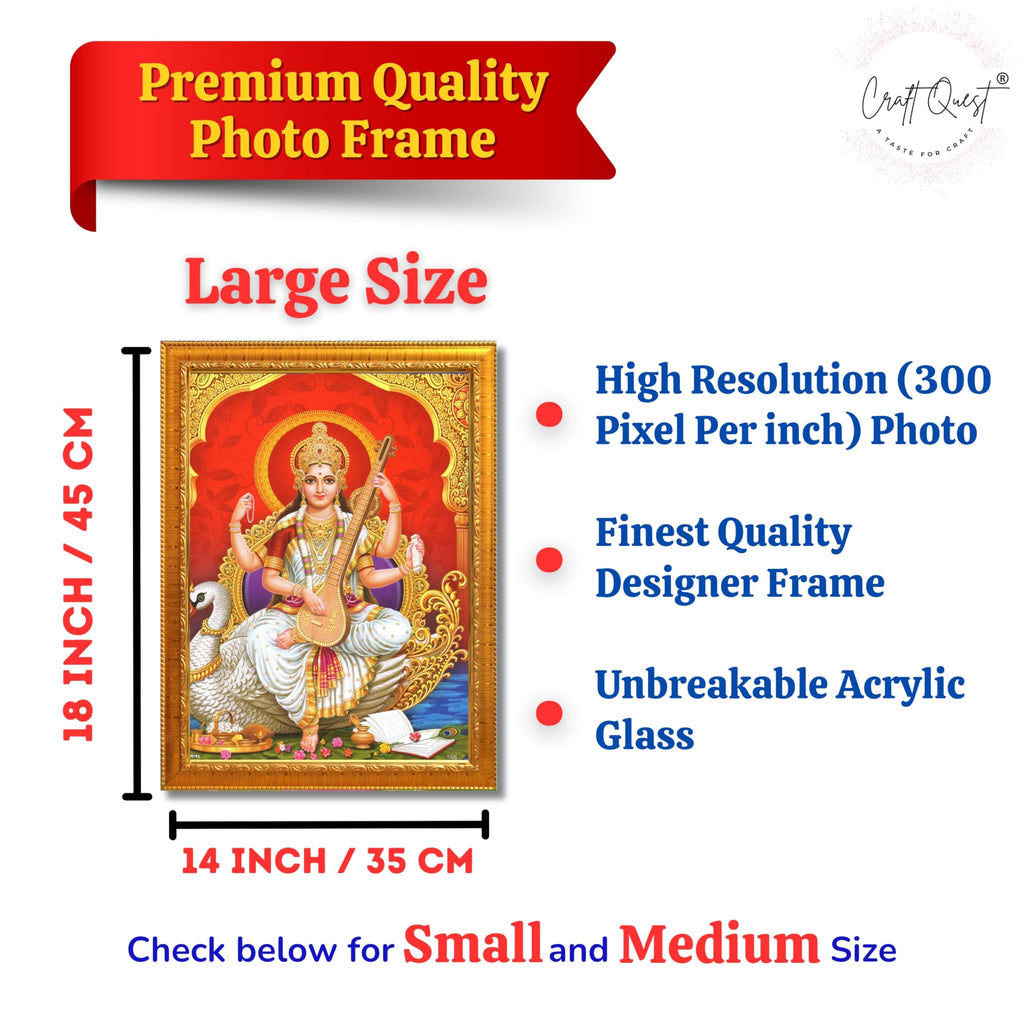 CRAFT QUEST Saraswati Devi Goddess Saraswathi Maa Wall Painting Framed For Home Décor Synthetic wood Framed