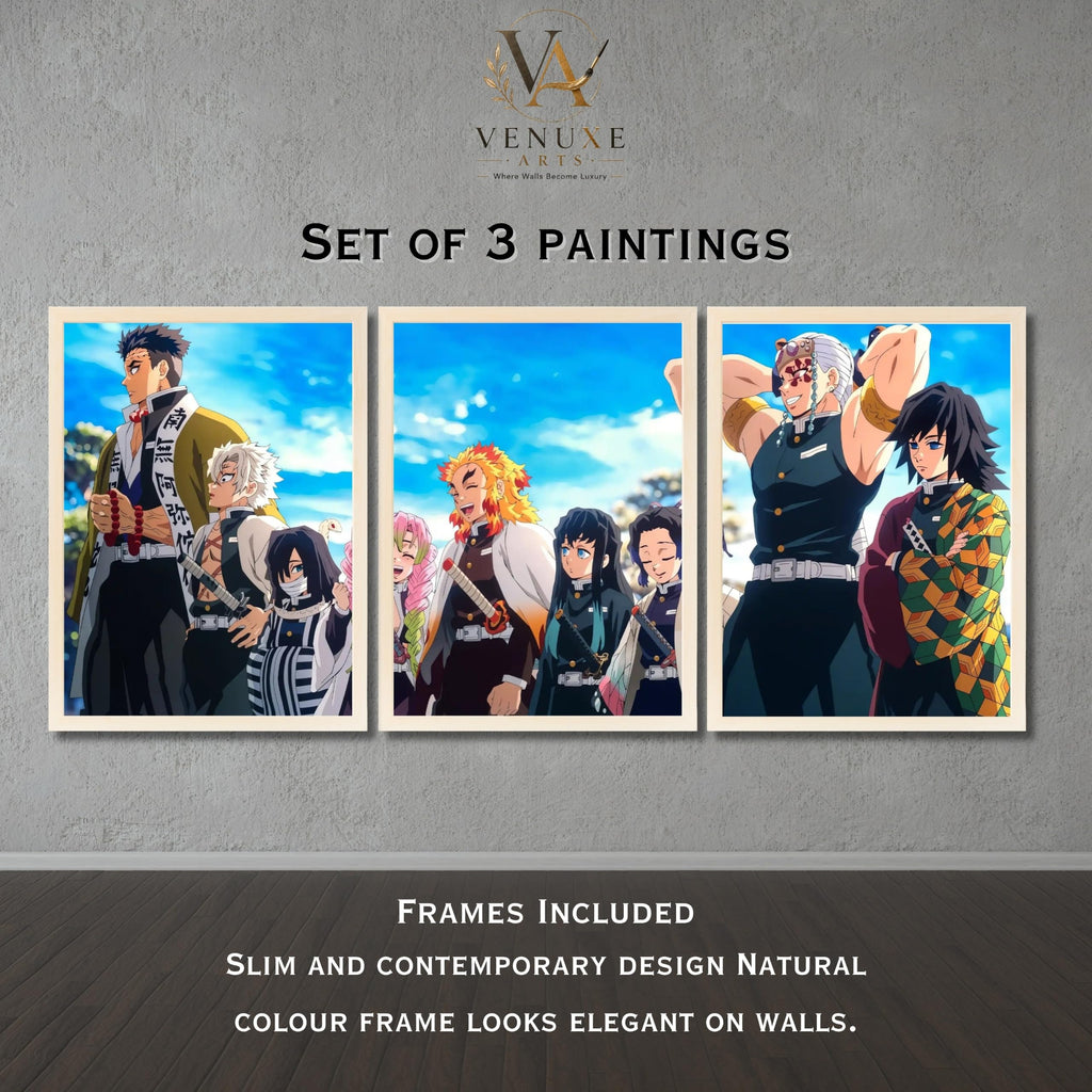 VENUXE ARTS Set Of 3 Anime Characters Wall Framed |Anime Characters Framed Poster for Living Room Bedroom Gaming Room Studio Wall Decor