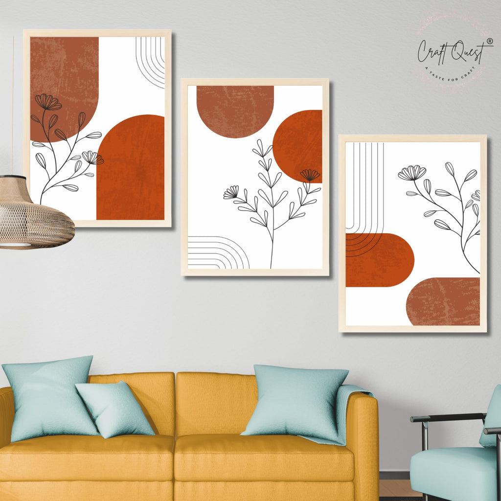 CRAFT QUEST Wall Art Decor Paintings | Set of 3 Abstract Wall Art Frames for Home Decoration | Ideal for Living Room, Bedroom & Offices