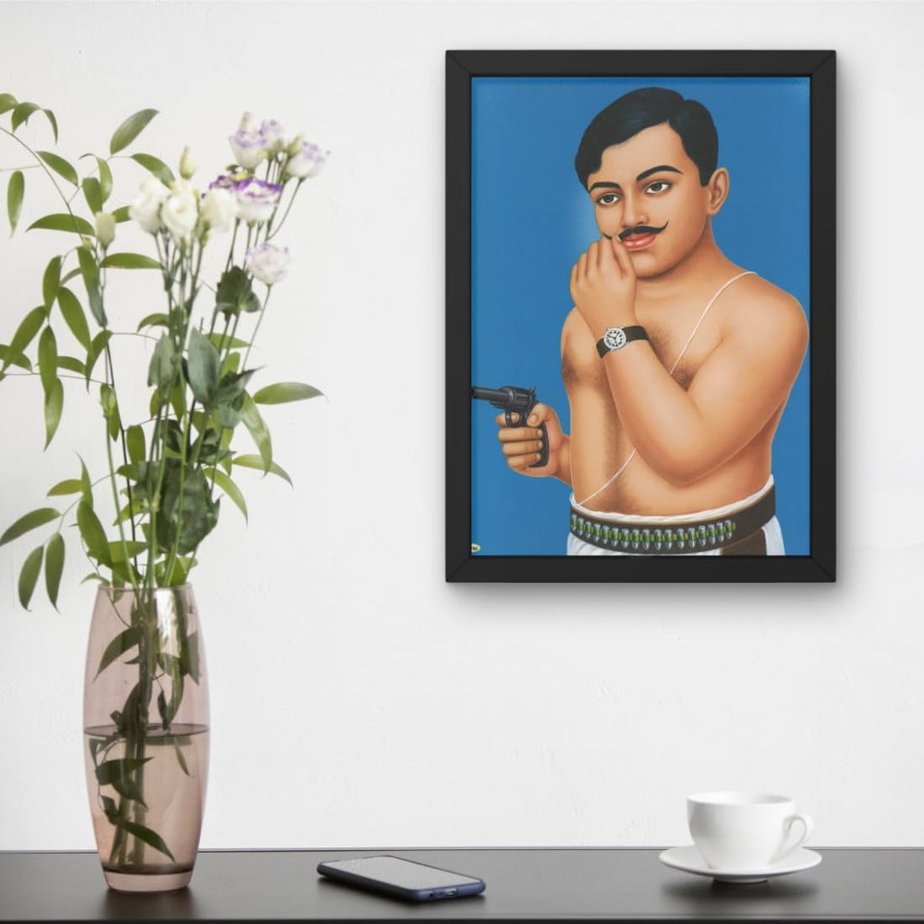 CRAFT QUEST Indian Freedom Fighter Chandra Shekhar Azad painting art Wood Frames with Acrylic Sheet (Glass, 10 X 14 Inches)