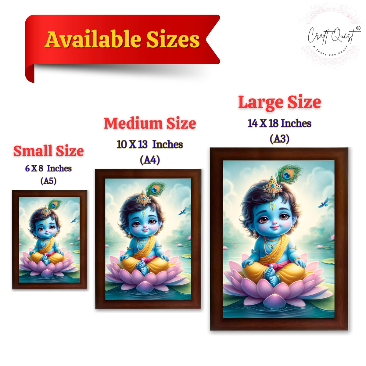 CRAFT QUEST Cute Baby Krishna HD Print | Little Krishna Frame for Home Temple, Office Desk, Décor Item