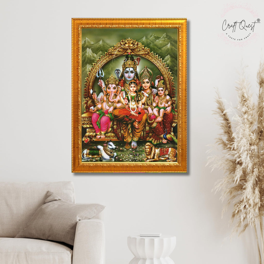 CRAFT QUEST Shiv Parivar Photo Frame | Bhole Nath parivar | | Hindu God Spiritual Framed | Ideal for Home, Office, Temple & Puja Room, Wall Decor