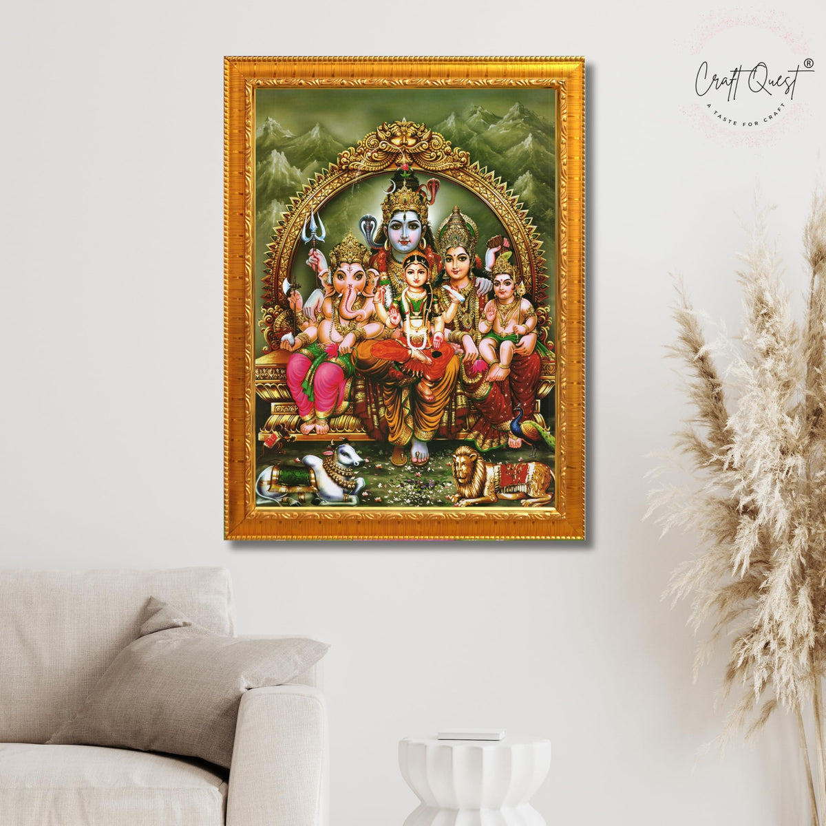 CRAFT QUEST Shiv Parivar Photo Frame | Bhole Nath parivar | | Hindu God Spiritual Framed | Ideal for Home, Office, Temple & Puja Room, Wall Decor