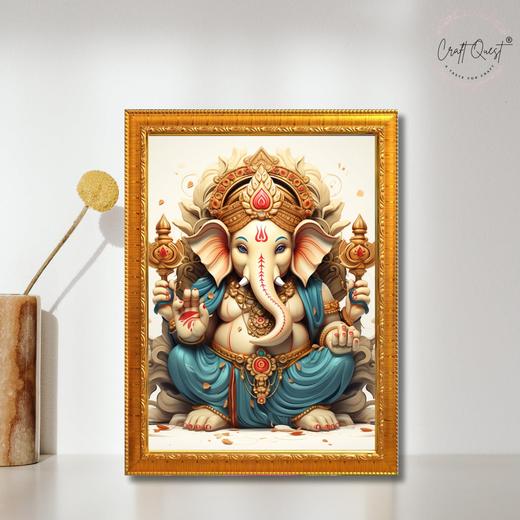 CRAFT QUEST Lord Ganesha Ganesh ji Art Framed Wall Painting With Frame For Home and,Office Décor Items