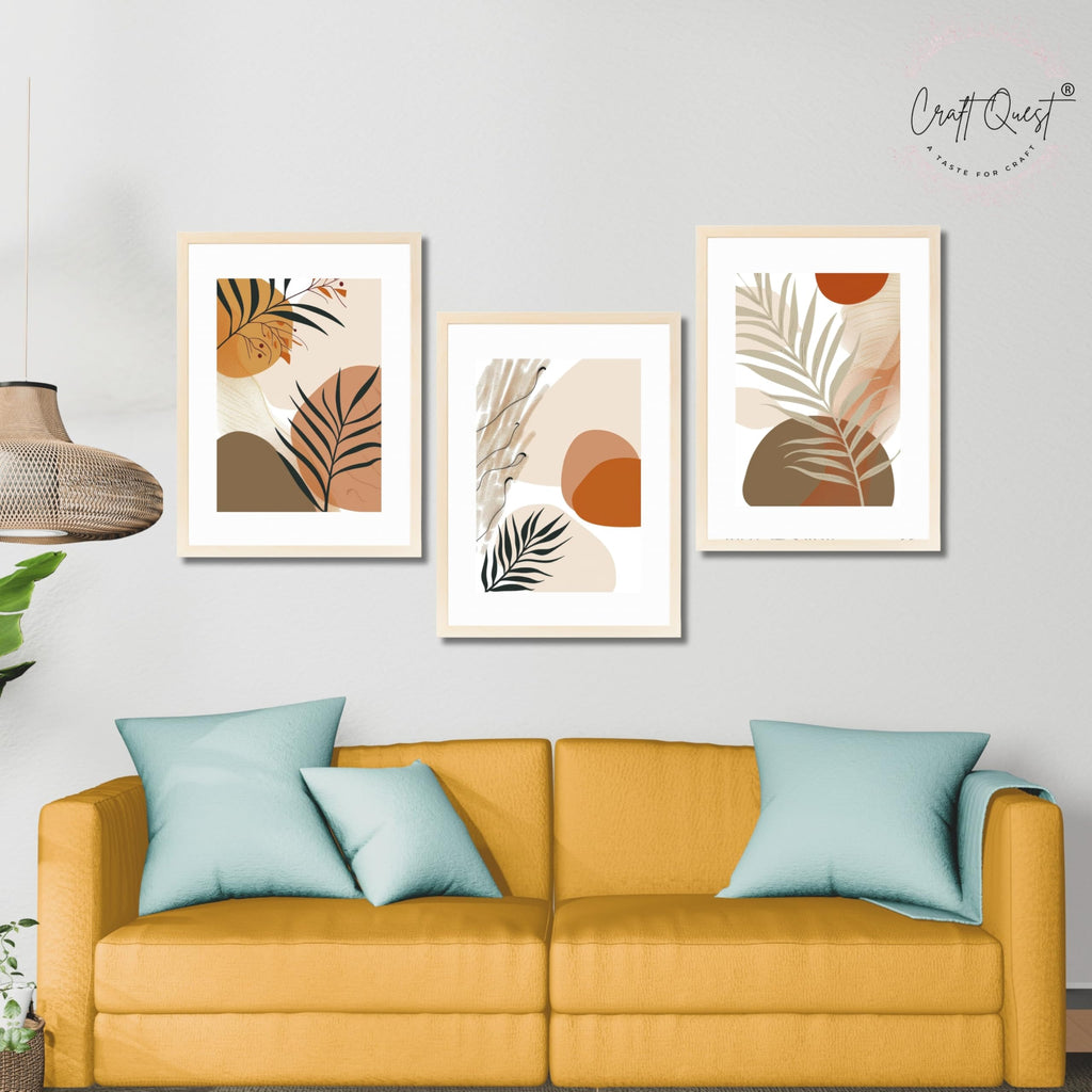 CRAFT QUEST Modern Abstract Featuring Stylized Plants | Set of 3 Frames for Home Decoration | Ideal for Living Room, Bedroom & Offices