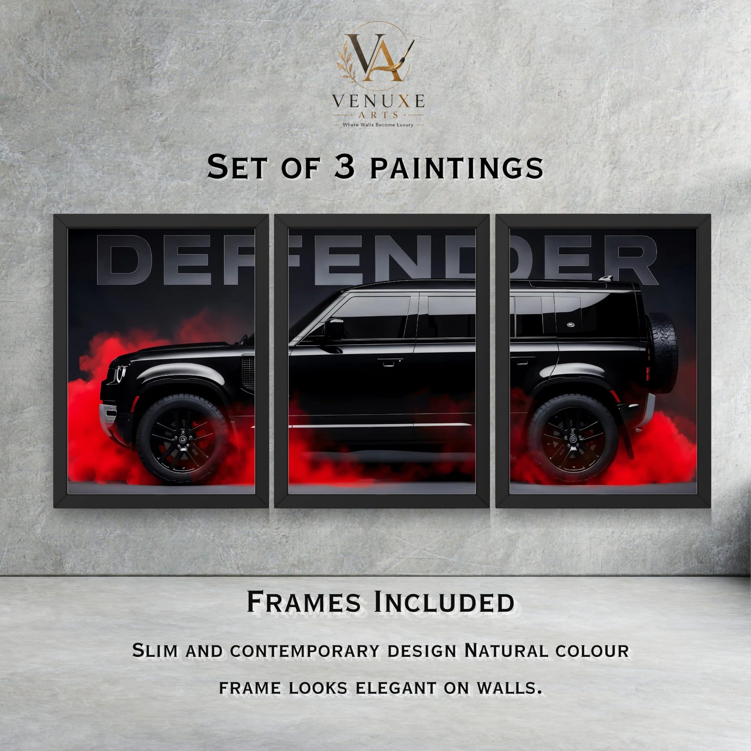 VENUXE ARTS Set Of 3 Big Sports Cars Framed Posters Gift Items for Boys Room Wall Decoration Bedroom Living Room Office Studio Décor | Car Poster Frame for Wall Décor