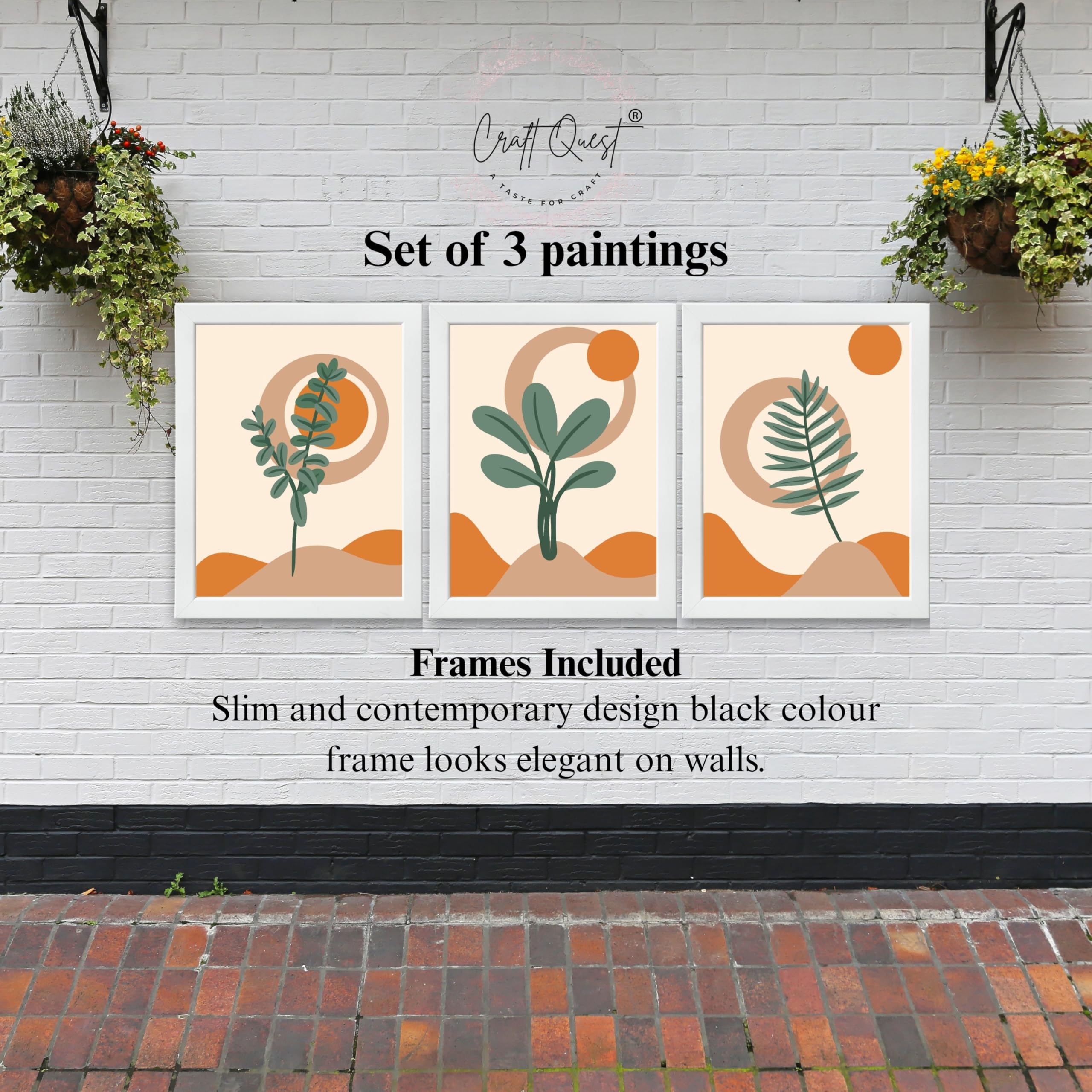 CRAFT QUEST Wall Art Decor Paintings | Set of 3 BOHO Wall Art Frames for Home Decoratio | Ideal for Living Room, Offices & Bedrooms