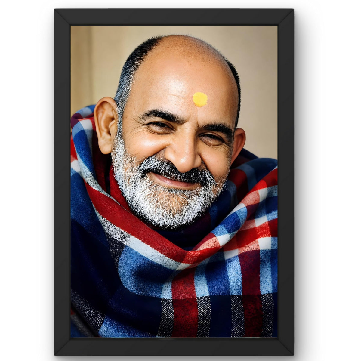 CRAFT QUEST Neem Karoli Baba Maharaj Ji Smiling Portrait Photo Frame for Wall | Spiritual Guru Religious Wall Art | Devotional Photo for Home, Mandir, Puja Room & Gifting