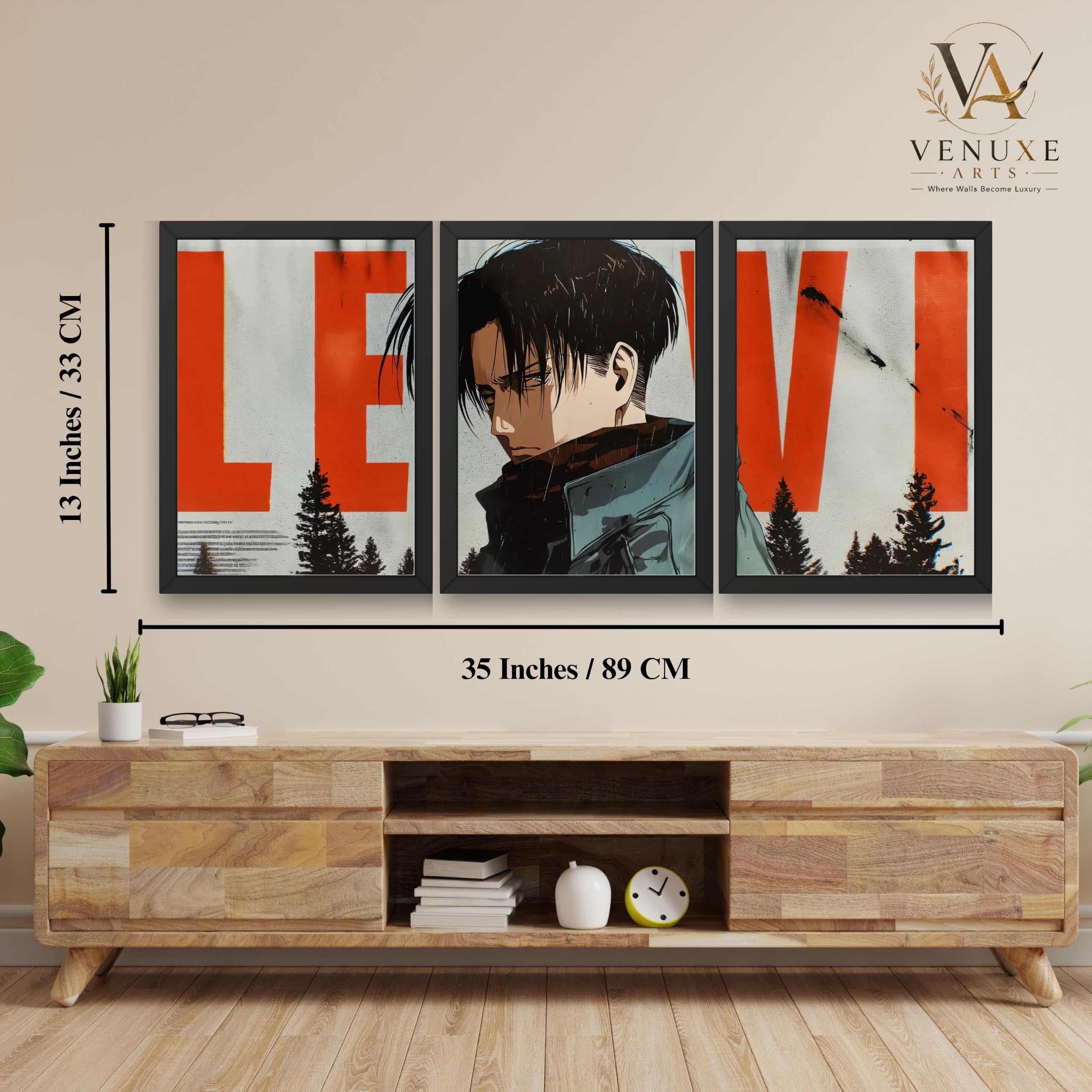 VENUXE ARTS Set Of 3 Anime Characters Wall Framed |Anime Characters Framed Poster for Living Room Bedroom Gaming Room Studio Wall Decor