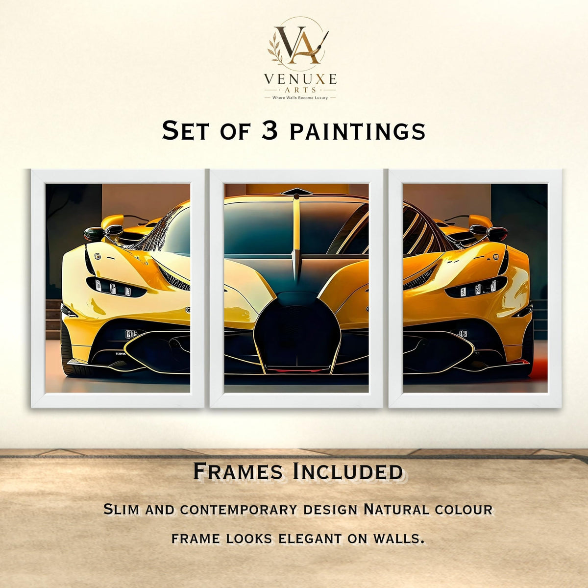 VENUXE ARTS Set Of 3 Big Sports Cars Framed Posters Gift Items for Boys Room Wall Decoration Bedroom Living Room Office Studio Décor | Car Poster Frame for Wall Décor