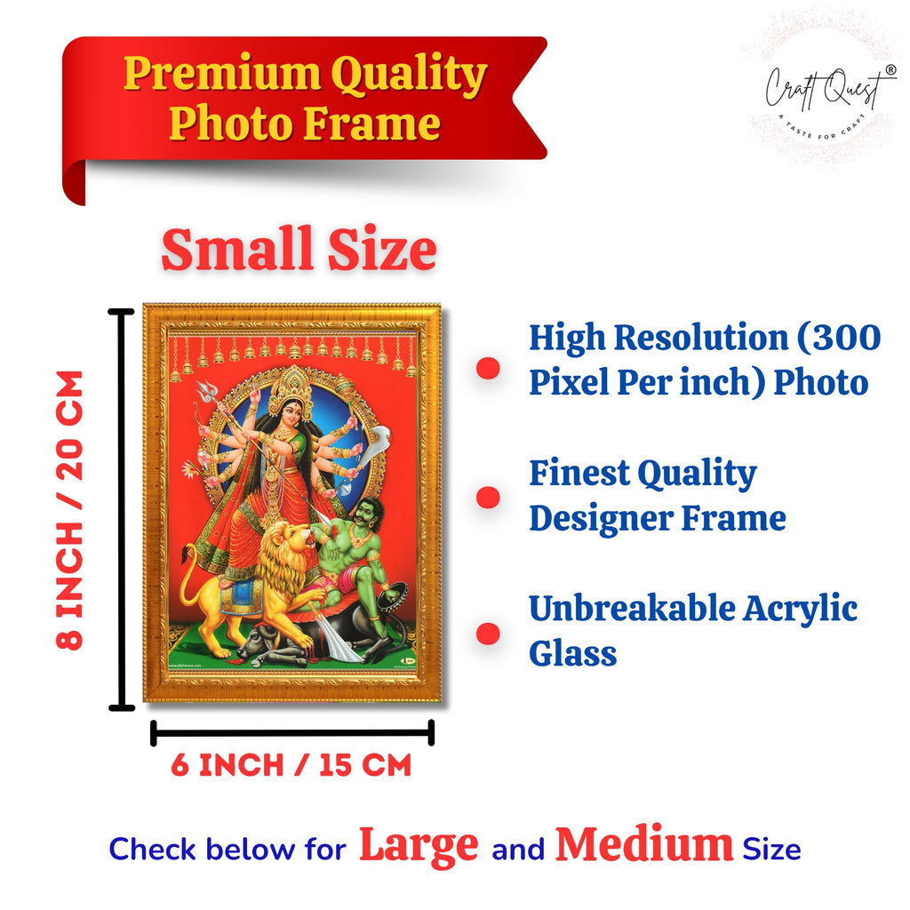 CRAFT QUEST Durga mata Mahishasura Mardini | Mahisasur Mardhini Durga Wall Painting Framed, Religious Photo Frame With Acrylic Glass