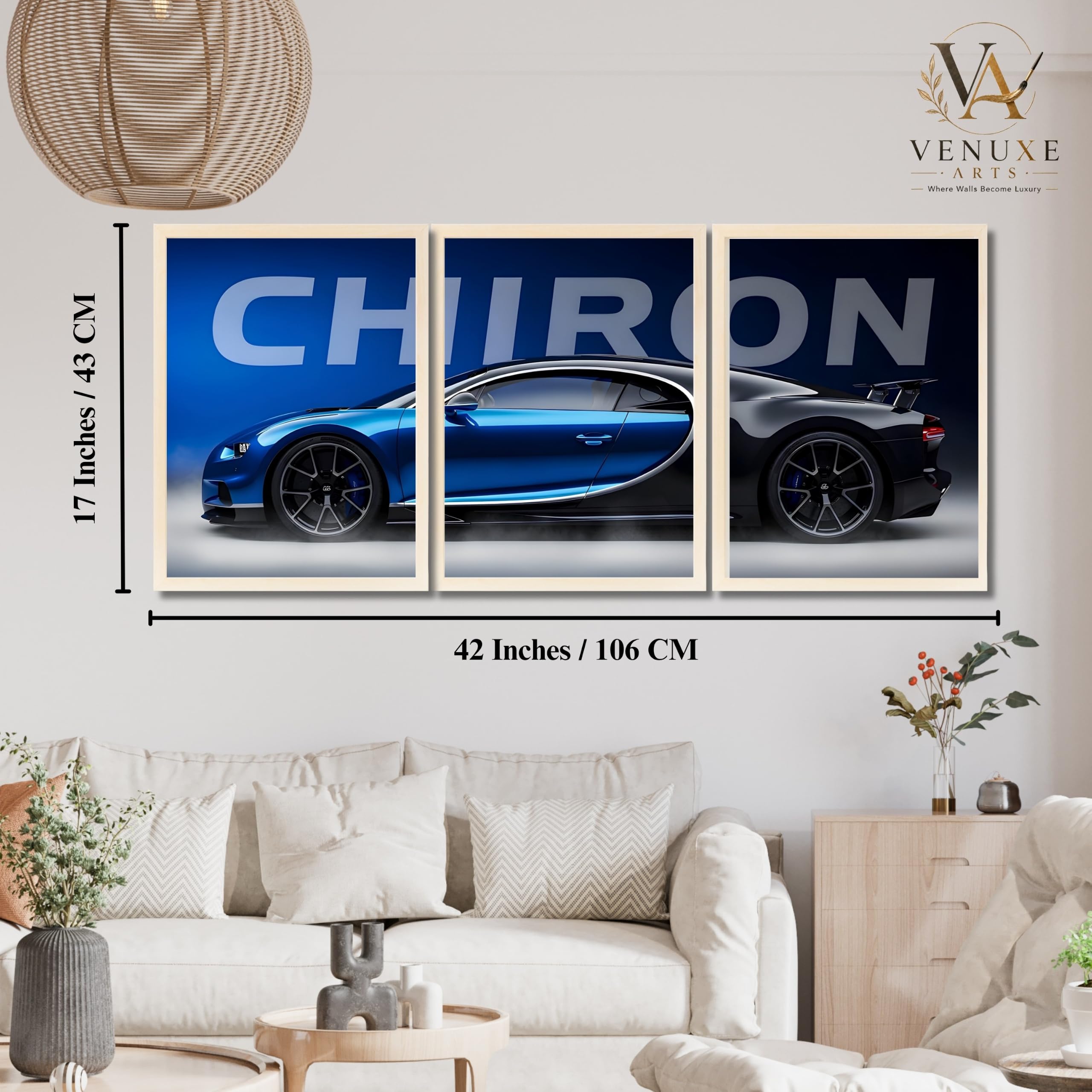 VENUXE ARTS Set Of 3 Big Sports Cars Framed Posters Gift Items for Boys Room Wall Decoration Bedroom, Living Room, Office, Studio Décor | Car Poster Frame for Wall Décor