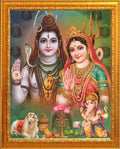 CRAFT QUEST Shiv Parivar (Maa Parvati, Ganesh, Kartikey and Shiv Shankar) Religious Wood Photo Frame with Acrylic Glass for Pooja Room (Golden, 7 X 9 Inch)