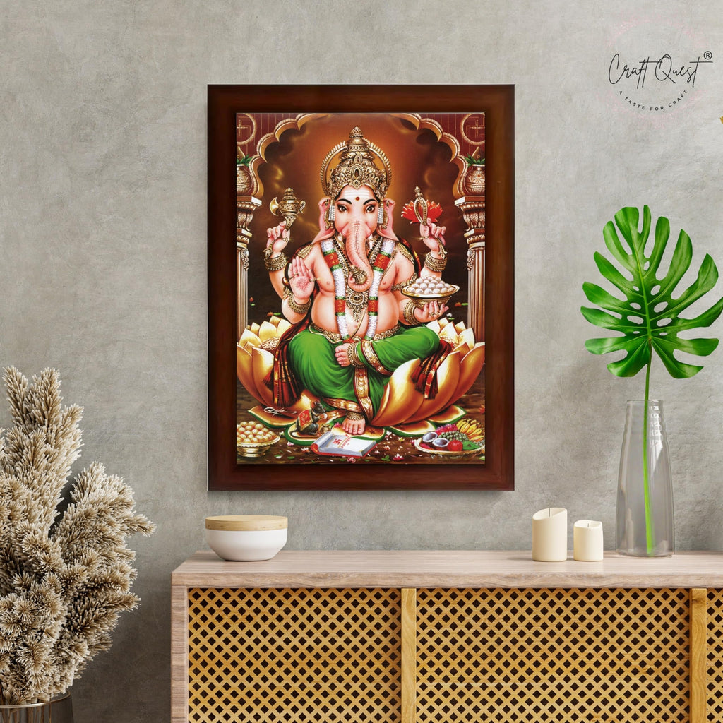CRAFT QUEST Lord Ganesh Ganpati Photo Frame, Painting For Every House, Office, Temple, Blessing Hindu,Gift Item, Wall Decor