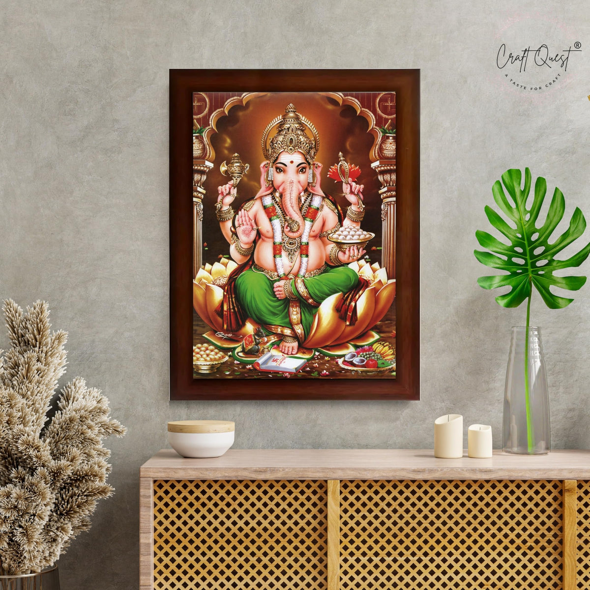 CRAFT QUEST Lord Ganesh Ganpati Photo Frame, Painting For Every House, Office, Temple, Blessing Hindu,Gift Item, Wall Decor