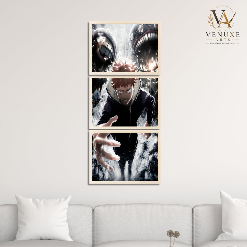 VENUXE ARTS Set Of 3 Anime Characters Wall Framed |Anime Characters Framed Poster for Living Room Bedroom Gaming Room Studio Wall Decor