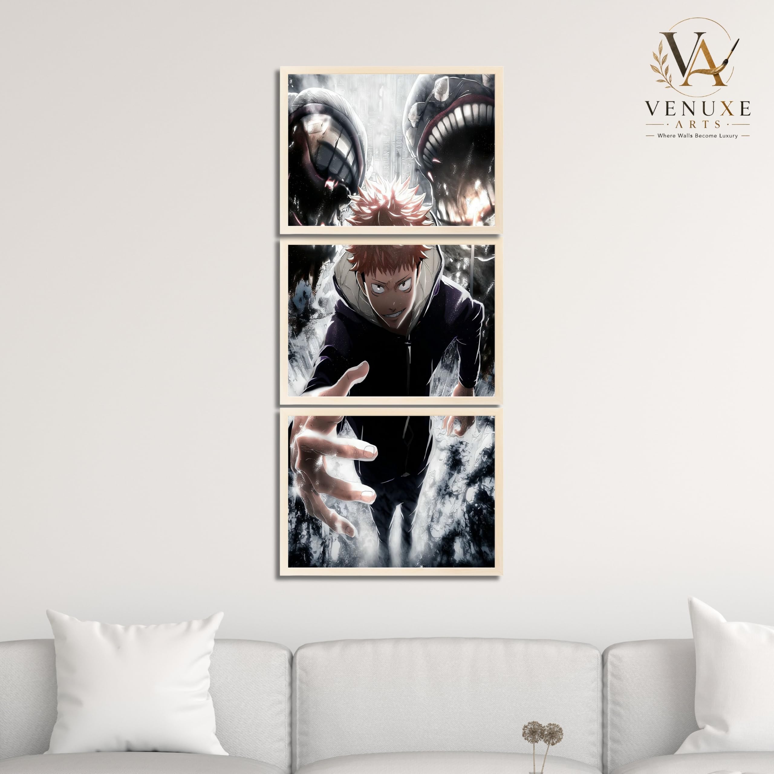 VENUXE ARTS Set Of 3 Anime Characters Wall Framed |Anime Characters Framed Poster for Living Room Bedroom Gaming Room Studio Wall Decor