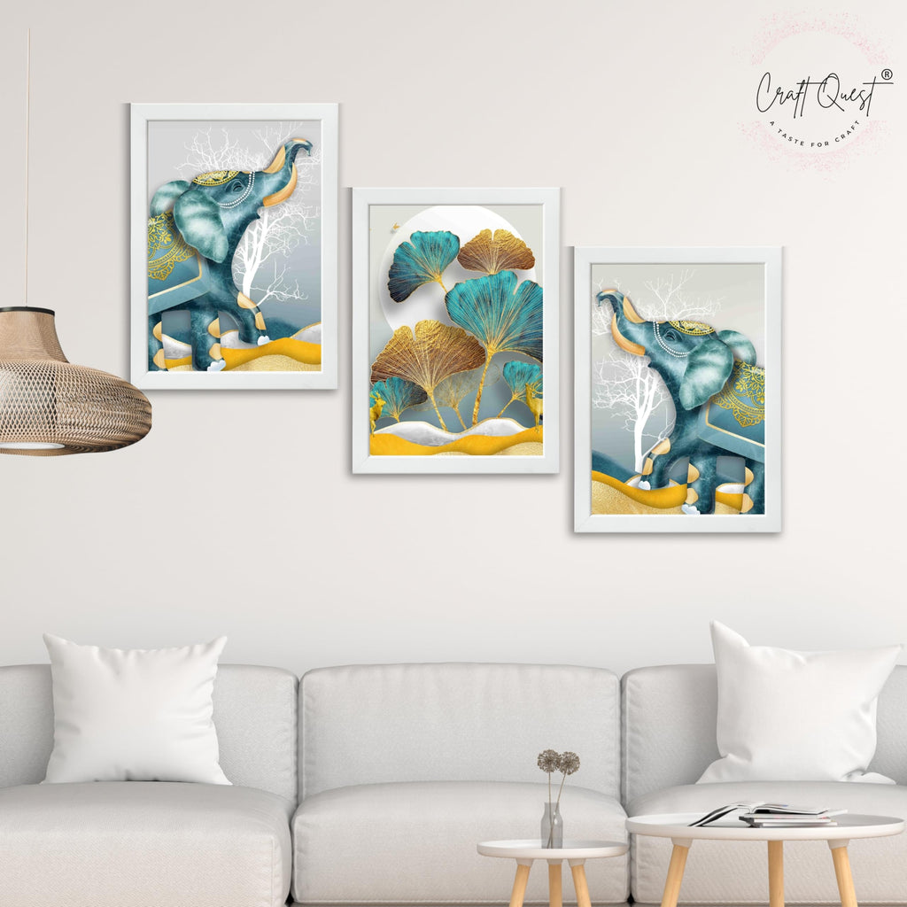 CRAFT QUEST Modern Art Flowers Abstract Wall Art | Set of 3 Frames for Home Decoration | Ideal for Living Room, Bedroom & Offices