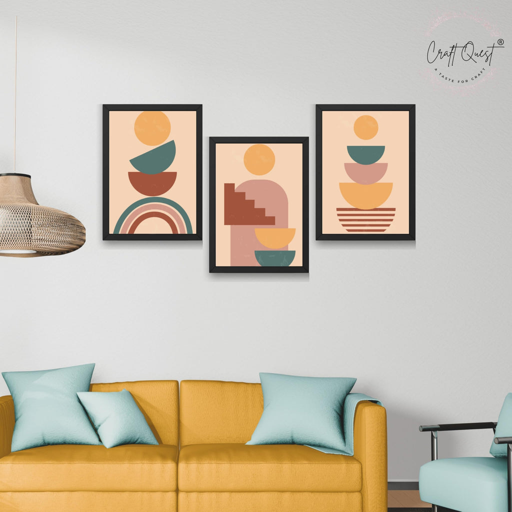 CRAFT QUEST Wall Art Decor Paintings | Set of 3 BOHO Wall Art Frames for Home Decoration | Ideal for Living Room, Offices & Bedrooms