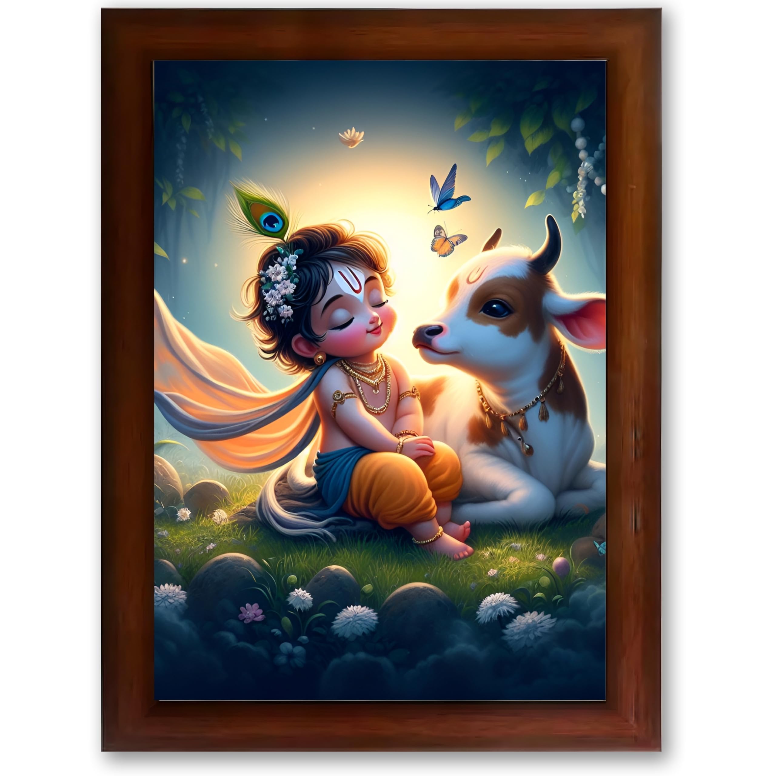 CRAFT QUEST Cute Bal Gopal HD Print | Premium Transparent Frame for Home Temple, Office Desk, Car Dashboard