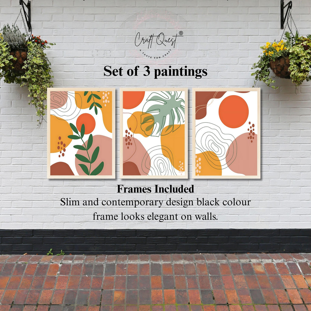 CRAFT QUEST Wall Art Decor Paintings | Set of 3 BOHO Wall Art Frames for Home Decoration | Ideal for Living Room, Bedroom & Office