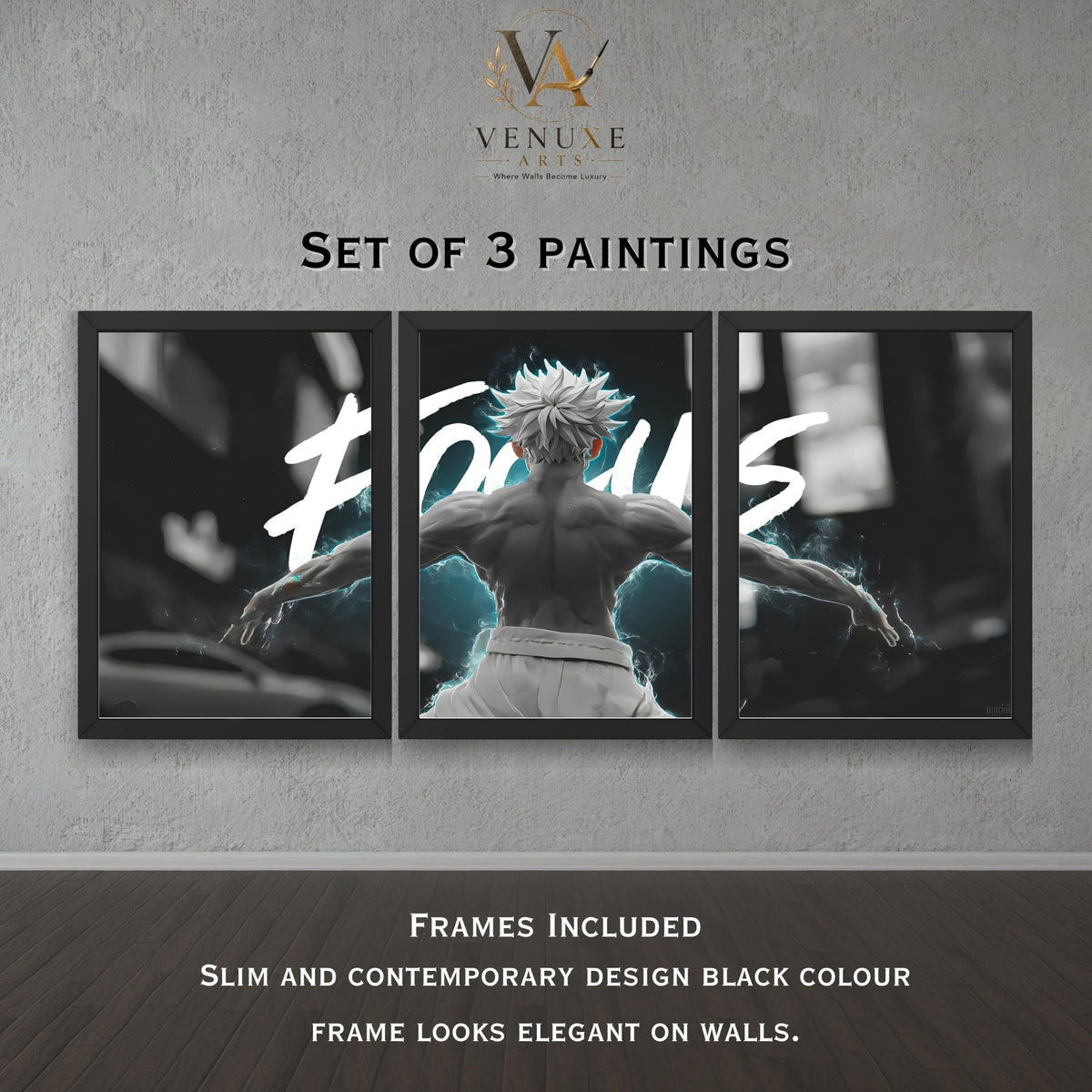 VENUXE ARTS Set Of 3 Anime Characters Wall Framed |Anime Characters Framed Poster for Living Room Bedroom Gaming Room Studio Wall Decor