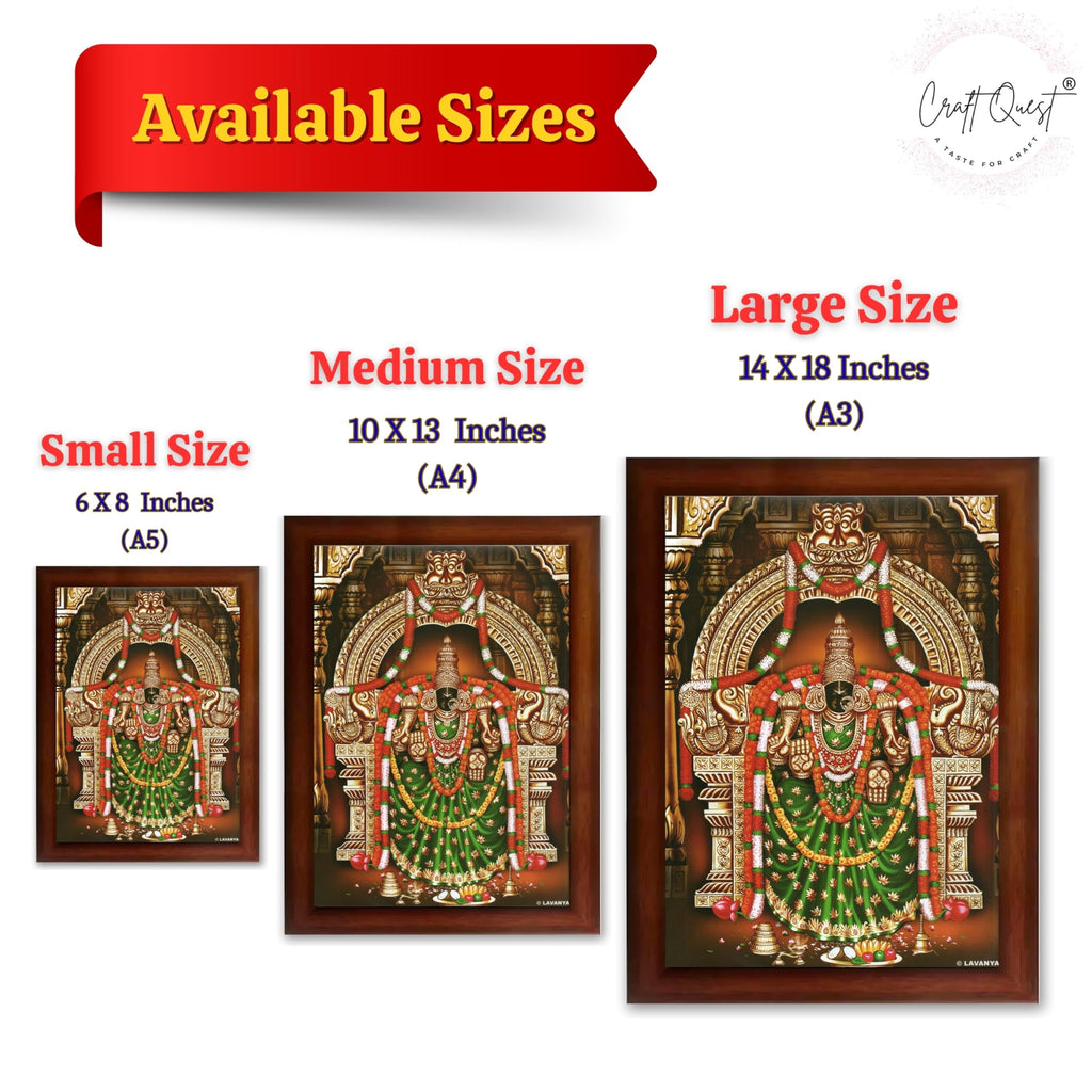 CRAFT QUEST Padmavati Devi Padmavathi Thayar Amman Wall Painting Photo Framed | South God Picture Frame for Home, Office, Temple & Gifting, Decor