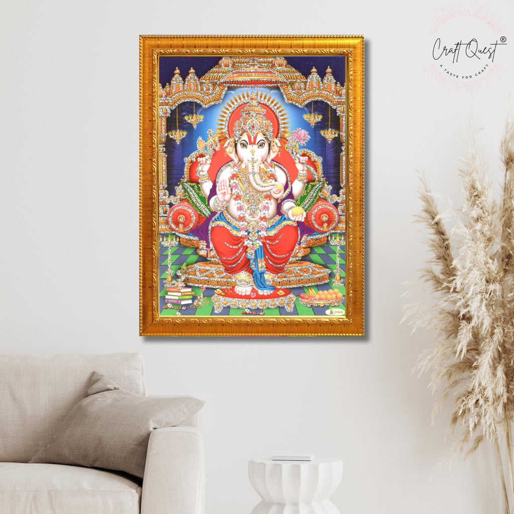 CRAFT QUEST Lord Ganpati Modern Wall Art Painting With Frame For Pooja, Home and Office Decor