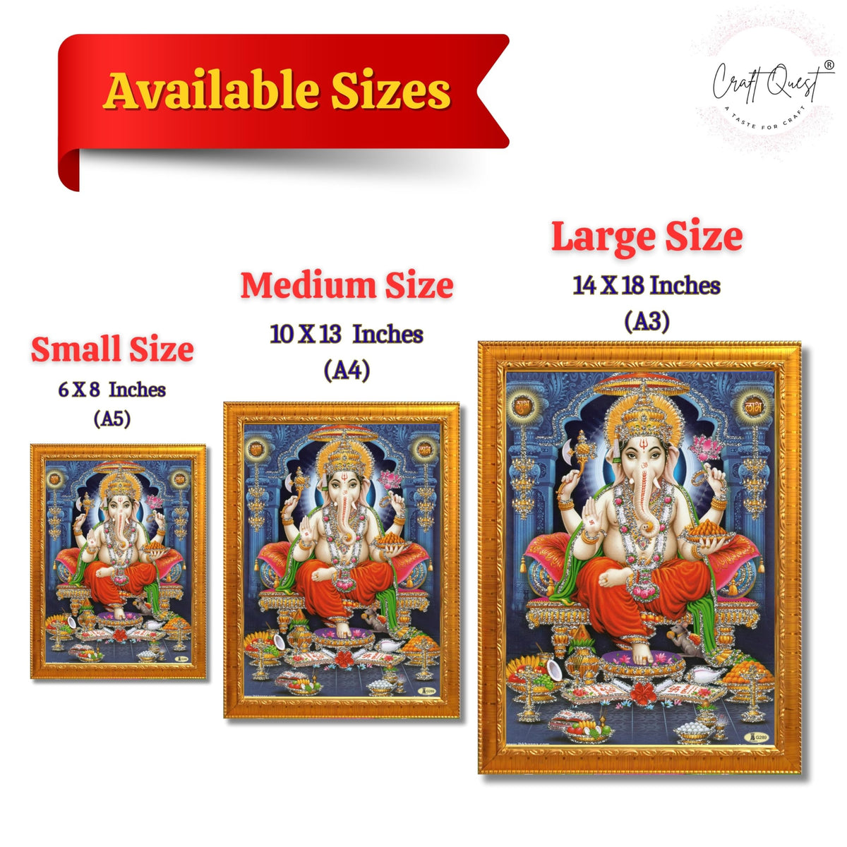 CRAFT QUEST God Ganpati Ganesha Modern Wall Art Painting With Frame For Pooja, Home and Office Decor Item