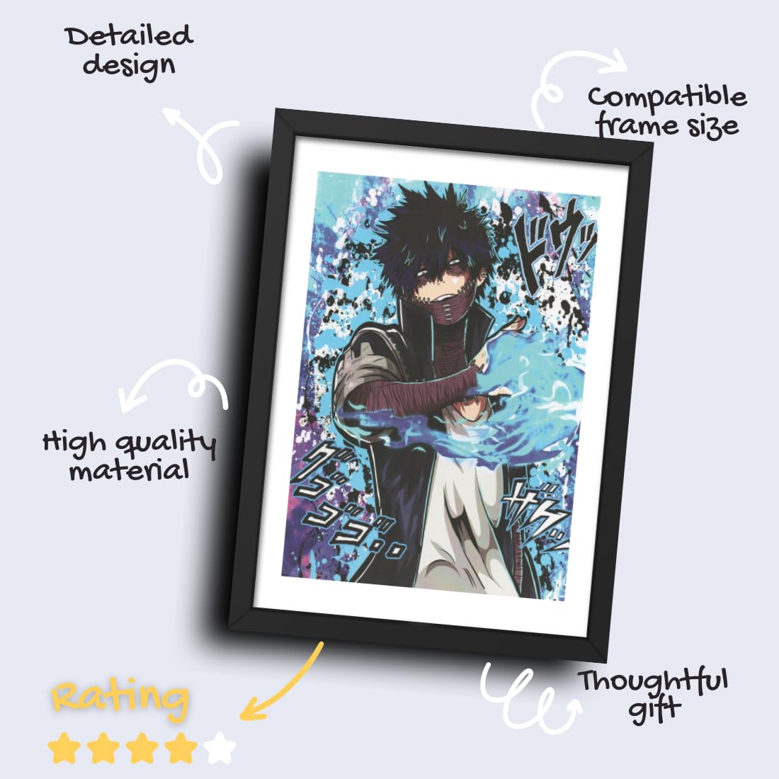 CRAFT QUEST my hero academia manga Poster Anime Laminated Posters Framed Painting with Matt Black Frame (14 Inches x 10 Inches)