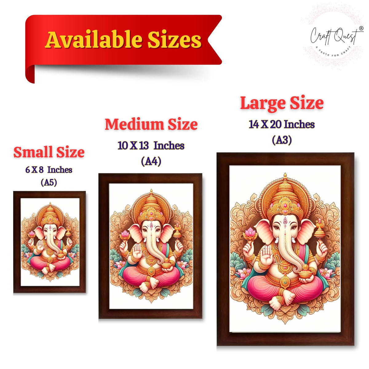 CRAFT QUEST Lord Ganesha Ganesh Ganpati Ganapathi Hanging Wall Painting Framed Home Décor