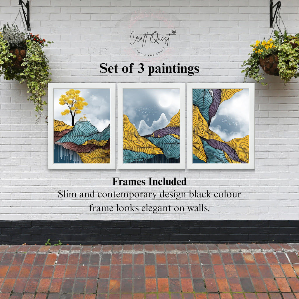 CRAFT QUEST Modern Abstract Landscape Art | Set of 3 Frames for Home Decoration | Ideal for Living Room, Bedroom & Offices