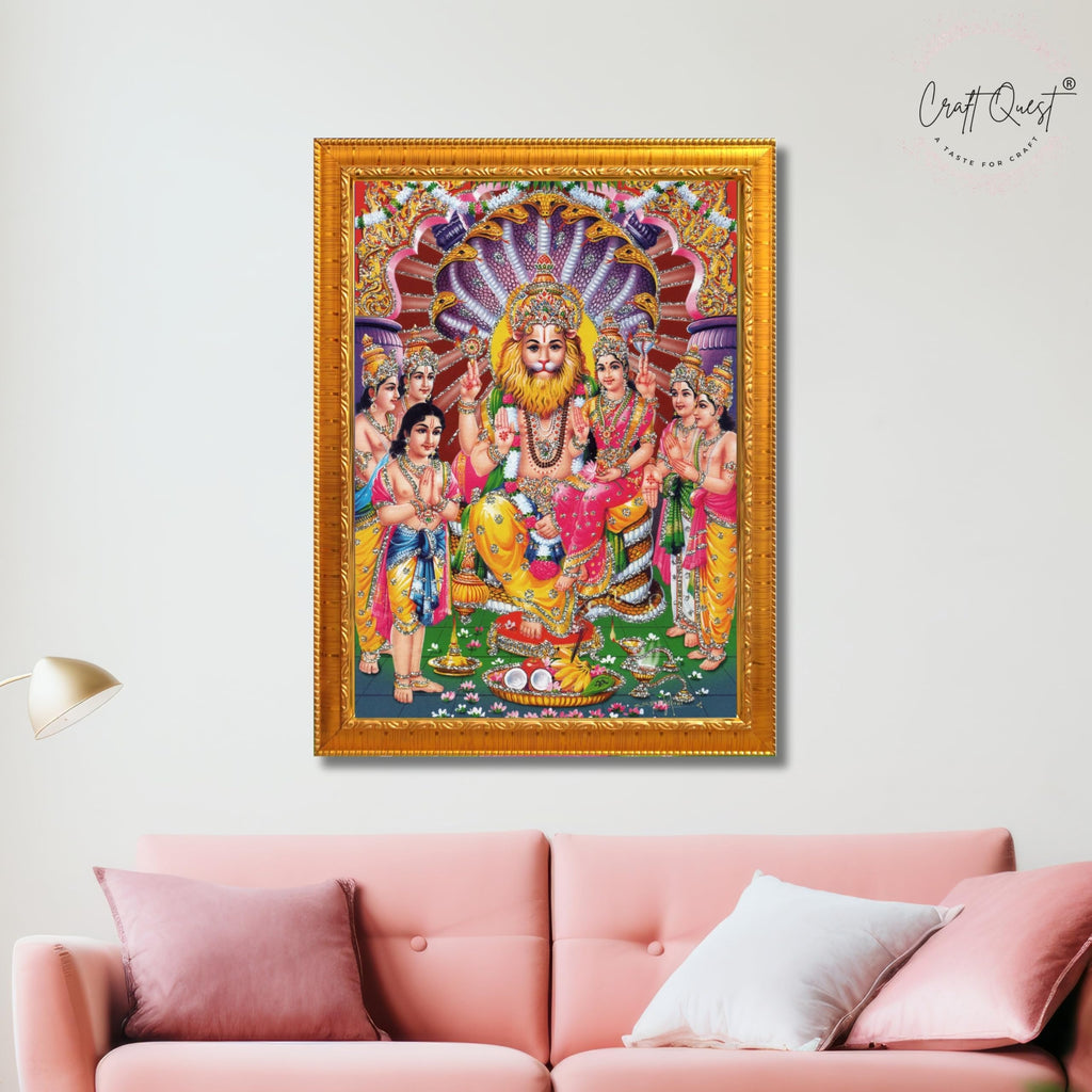 CRAFT QUEST Narasimha Swamy Lord Narsingh Bhagwan Photo Framed | Acrylic Glass, Lightweight | Ideal for Home, Office, Temple & Puja Room, Wall Decor