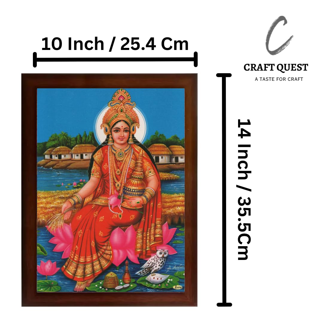 CRAFT QUEST Goddess Lakshmi Devi with Owl Wall Painting Frame Home Decor