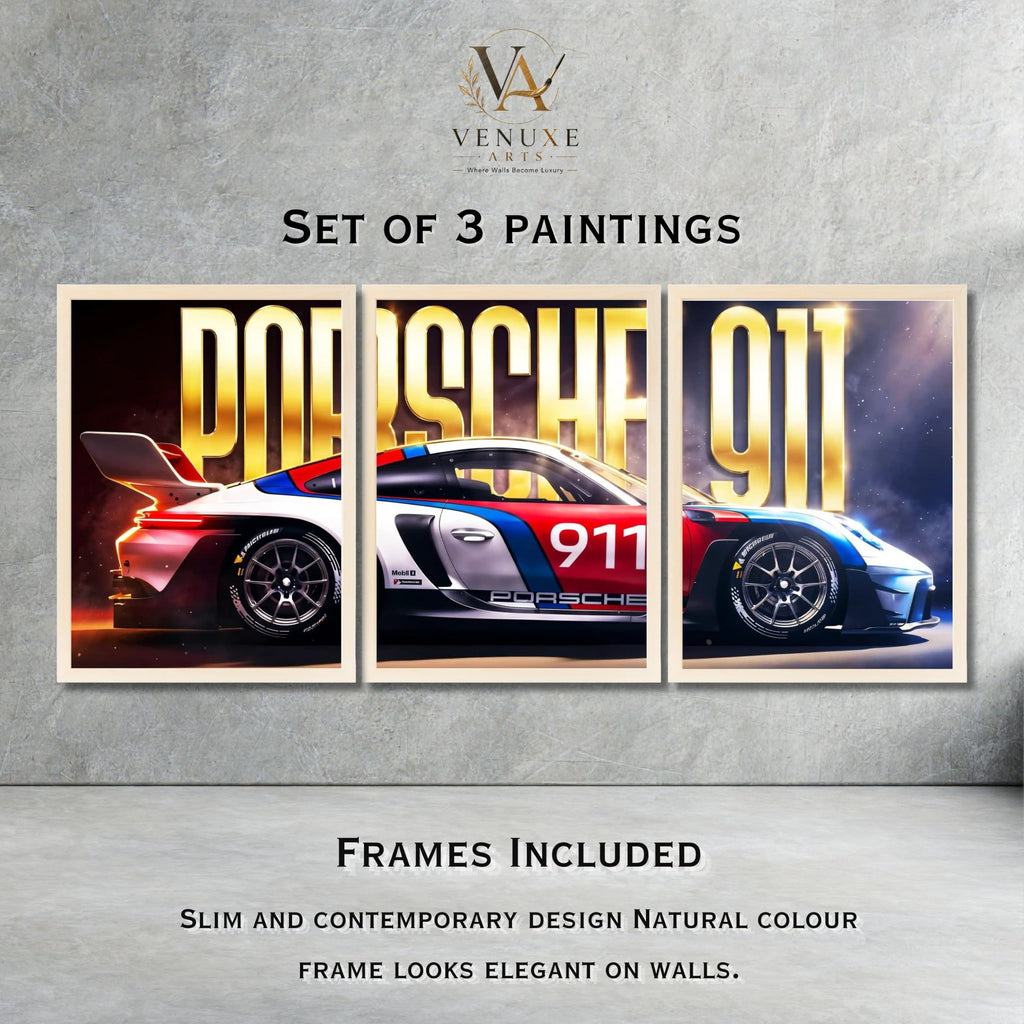 VENUXE ARTS Set Of 3 Big Sports Cars Framed Posters Gift Items for Boys Room Wall Decoration Bedroom Living Room Office Studio Décor | Car Poster Frame for Wall Décor