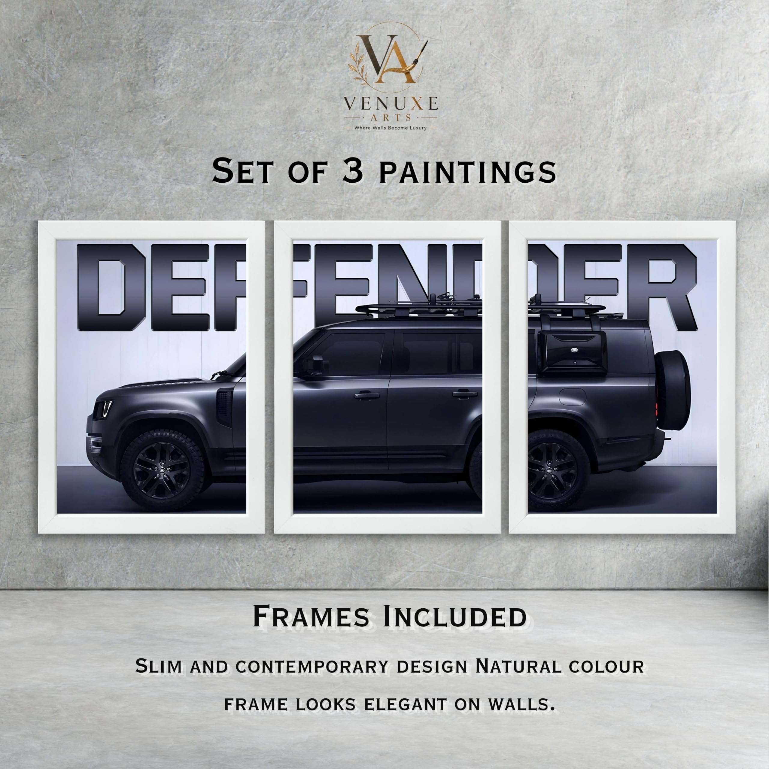 VENUXE ARTS Set Of 3 Big Sports Cars Framed Posters Gift Items for Boys Room Wall Decoration Bedroom Living Room Office Studio Décor | Car Poster Frame for Wall Décor
