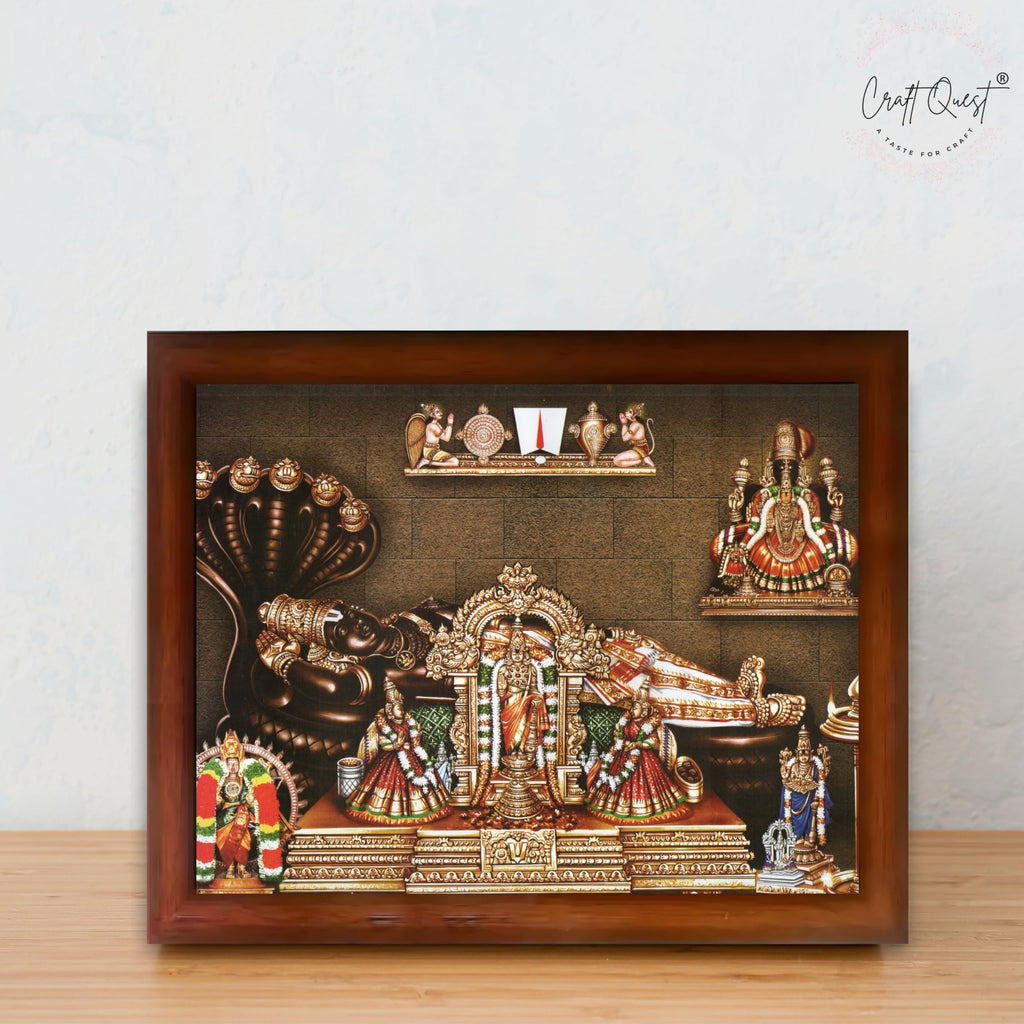 CRAFT QUEST Srirangam Ranganatha Swamy Ranganathar Perumal Wall Painting Framed | South God Picture Frame for Home, Office, Temple & Gifting