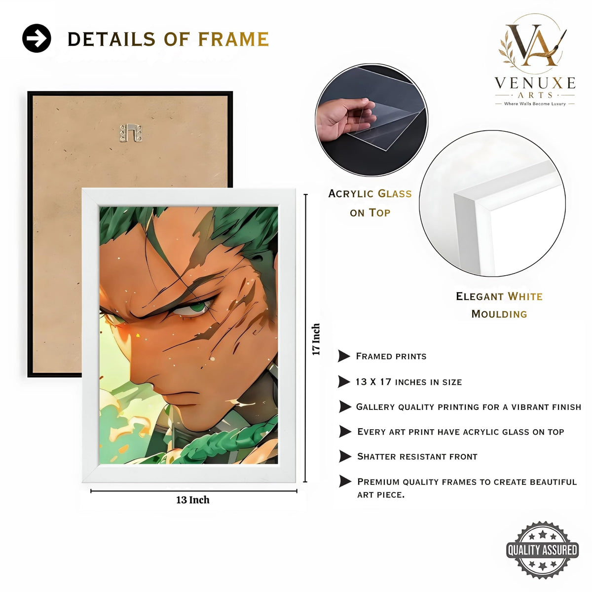 VENUXE ARTS Set Of 3 Anime Characters Wall Framed |Anime Characters Framed Poster for Living Room Bedroom Gaming Room Studio Wall Decor