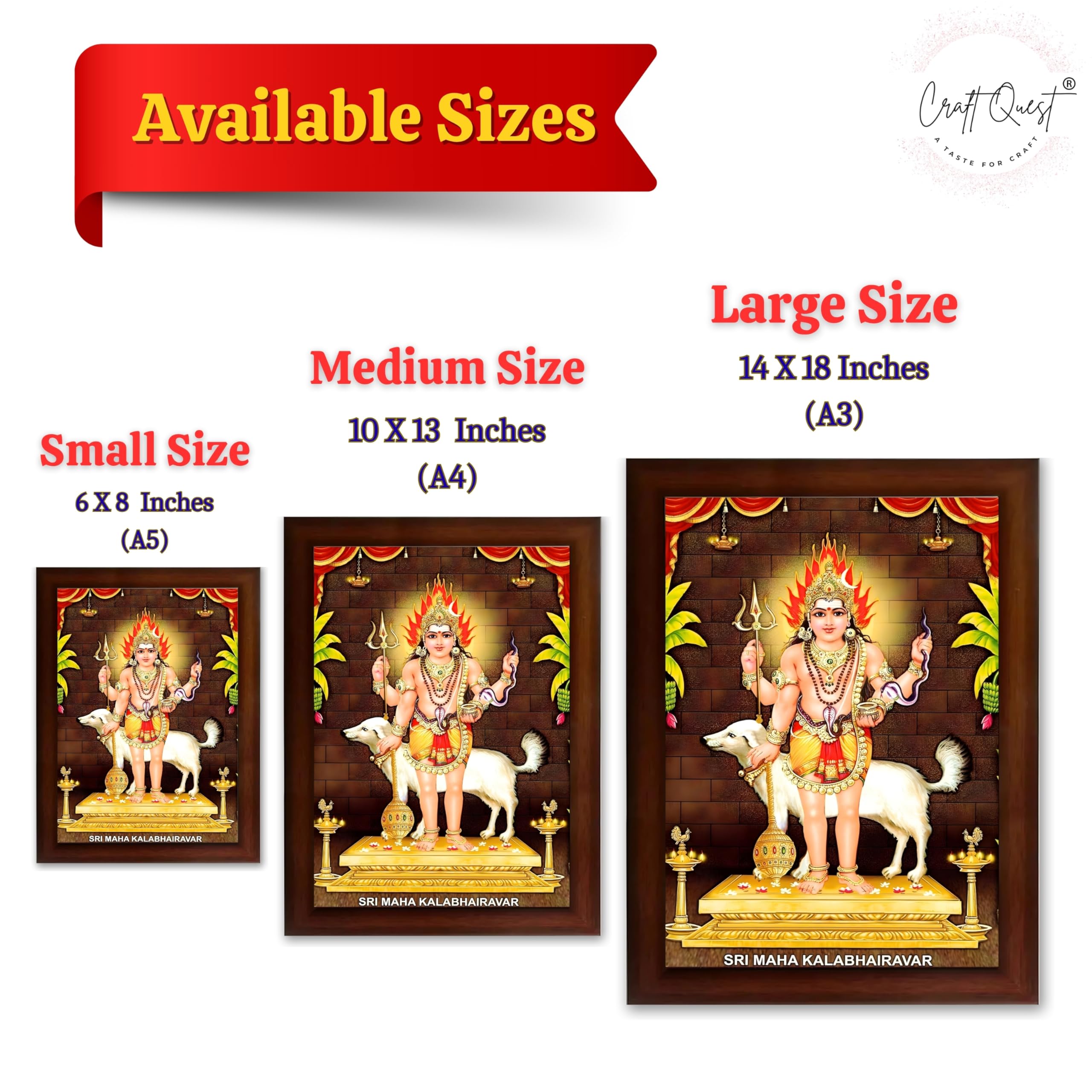 CRAFT QUEST Kala Bhairava Kaal Bhairav Baba Bairava Photo Frame | Hindu God Spiritual Framed | Ideal for Home, Office, Temple & Puja Room, Wall Decor